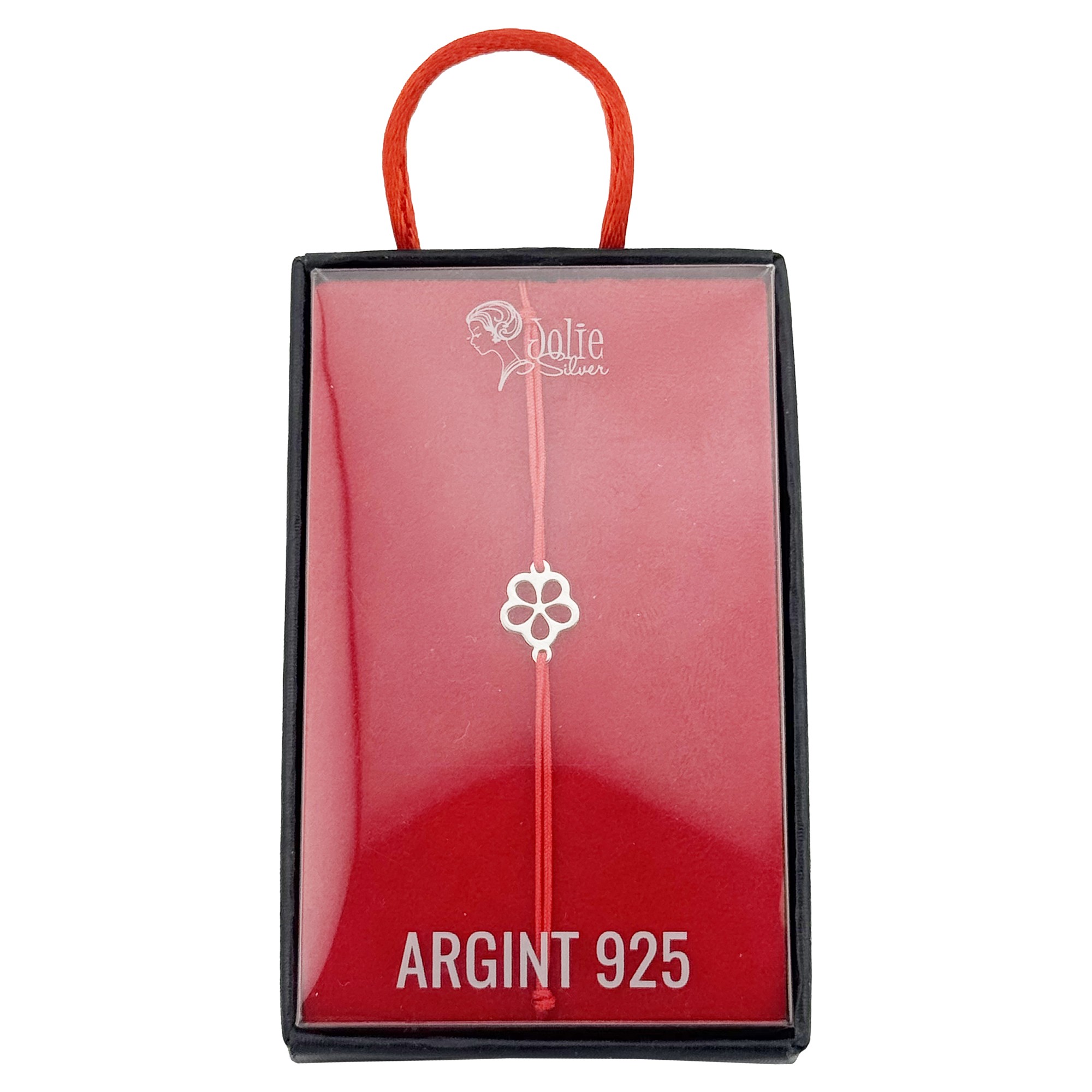 Bratara Argint 925 pentru Dama, Jolie, Model Floricica, Martisor Bratara de 1 Martie, Pandativ Argintiu cu Snur Rosu