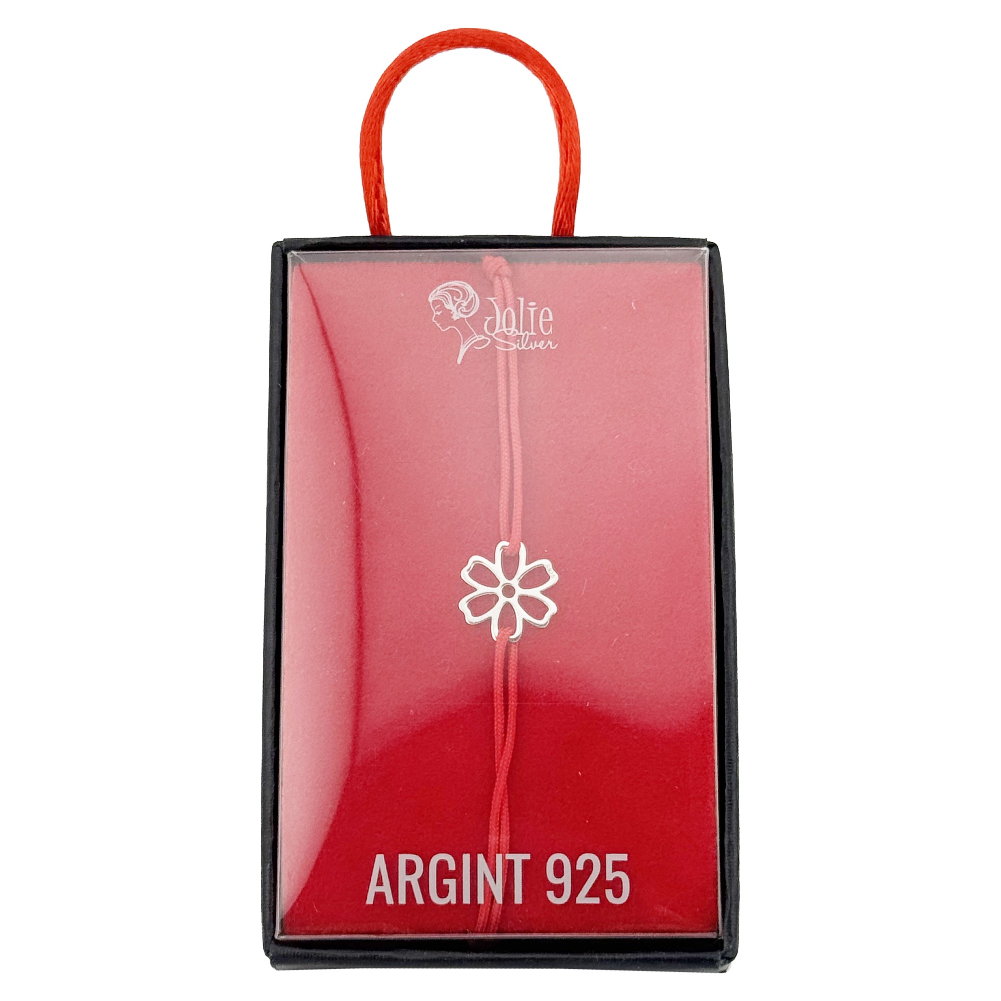 Bratara Argint 925 pentru Dama, Jolie, Model Romanita, Martisor Bratara de 1 Martie, Pandativ Argintiu cu Snur Rosu