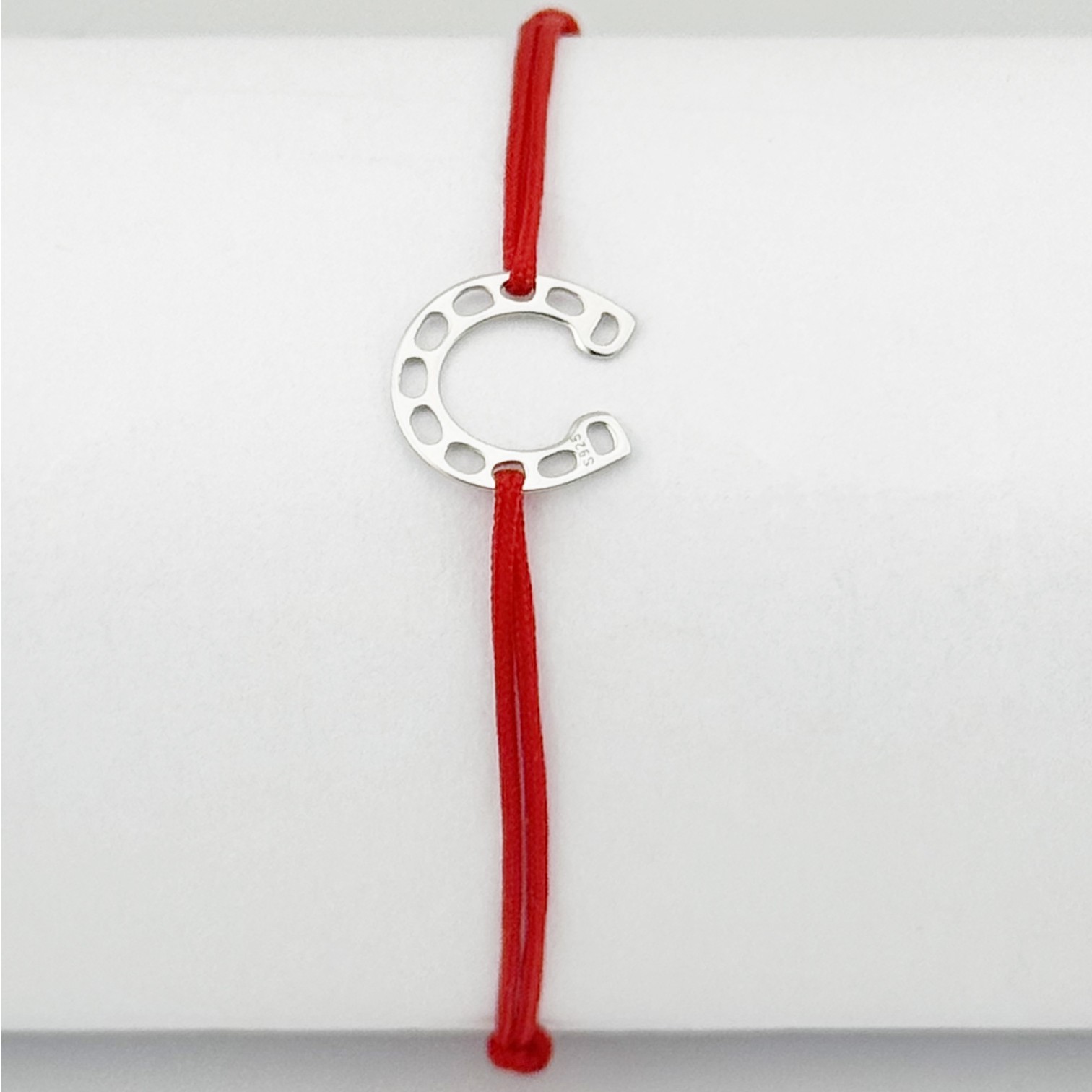 Bratara Argint 925 pentru Dama, Jolie, Model Potcoava, Martisor Bratara de 1 Martie, Pandativ Argintiu cu Snur Rosu 2