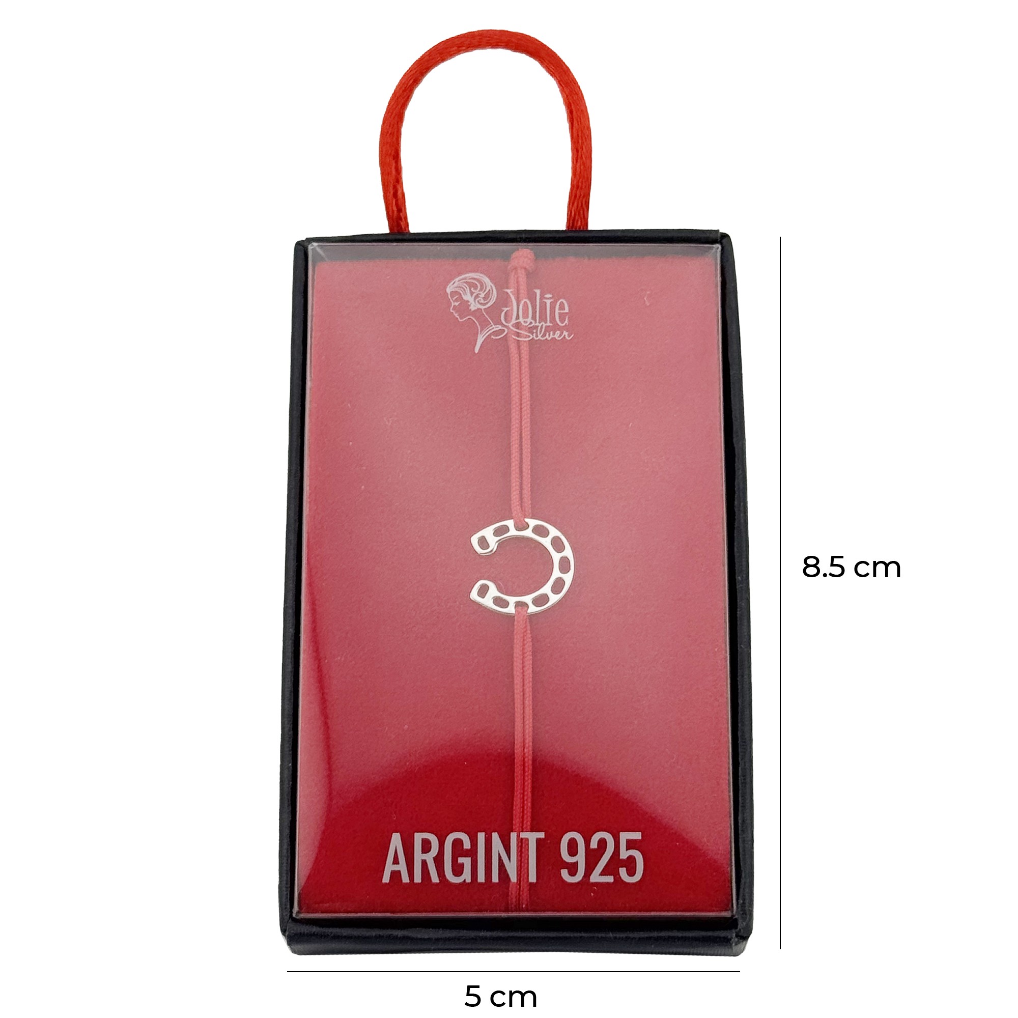 Bratara Argint 925 pentru Dama, Jolie, Model Potcoava, Martisor Bratara de 1 Martie, Pandativ Argintiu cu Snur Rosu 3