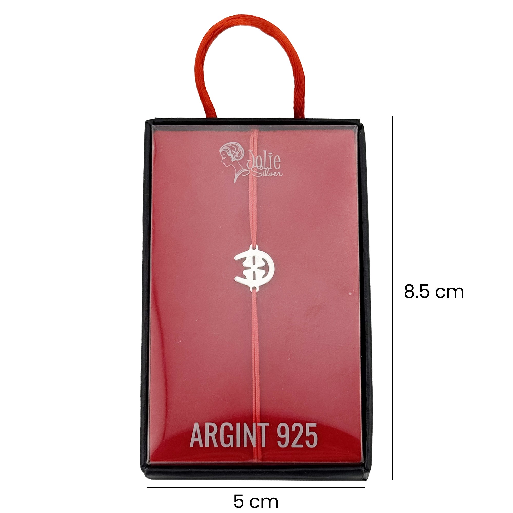 Martisor Bratara Argint 925 pentru Copii, Jolie, Model Trifoi in Potcoava, Martisor de 1 Martie, cu Snur Rosu, Argintiu