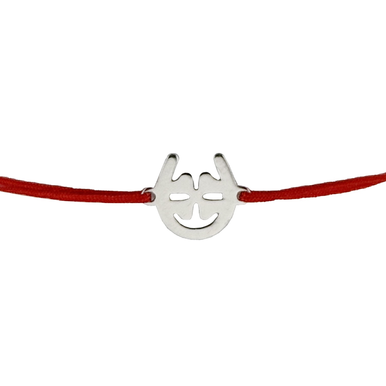 Martisor Bratara Argint 925 pentru Copii, Jolie, Model Trifoi in Potcoava, Martisor de 1 Martie, cu Snur Rosu, Argintiu