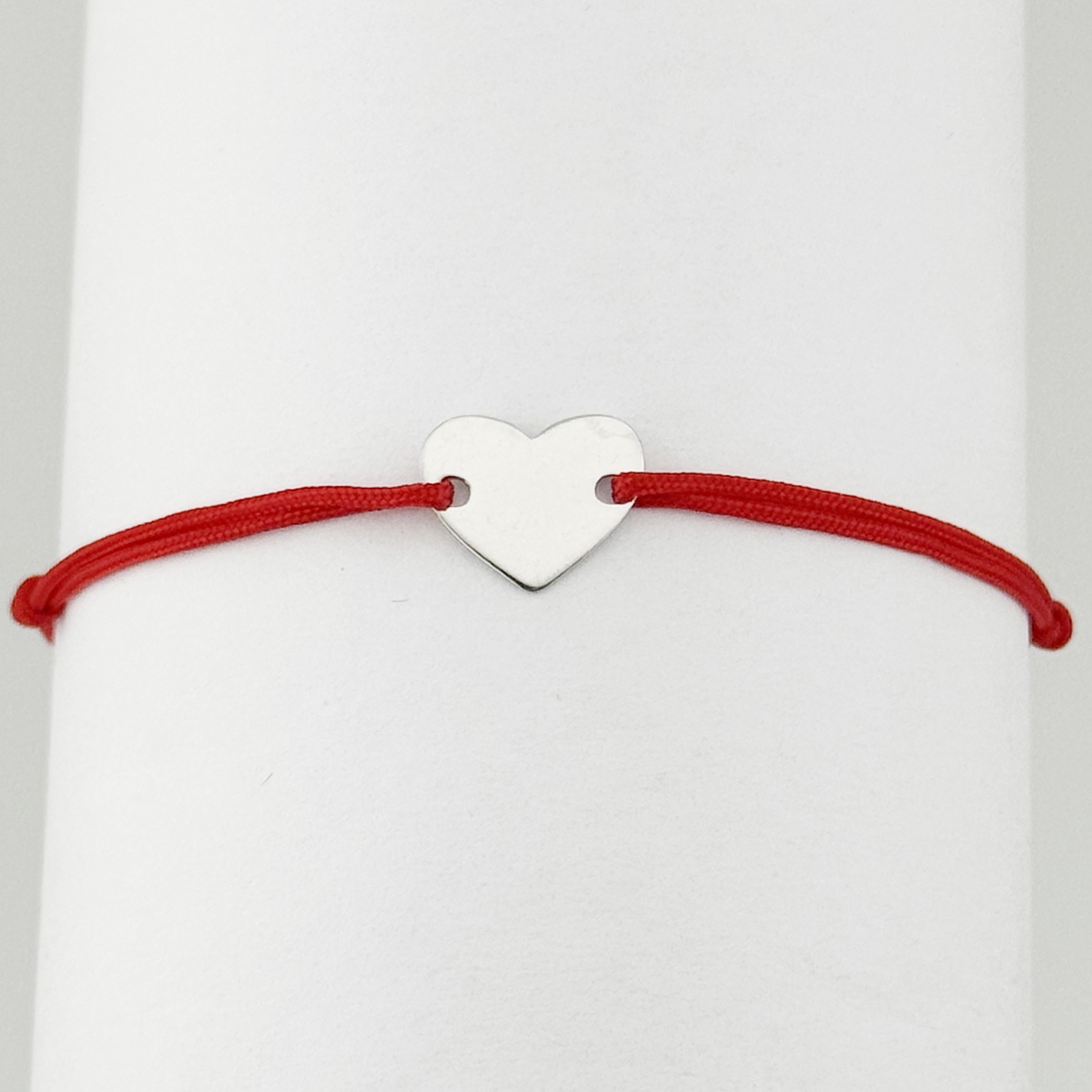 Bratara Argint 925 pentru Dama, Jolie, Model Inimioara plina, Martisor Bratara de 1 Martie, Pandativ Argintiu cu Snur Rosu