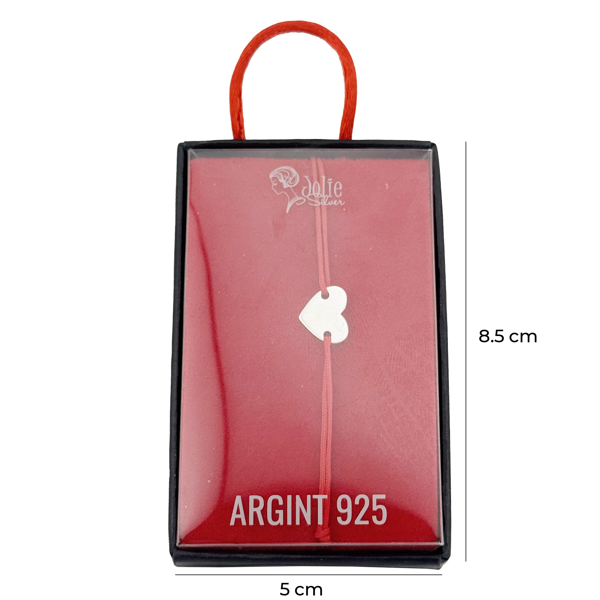 Bratara Argint 925 pentru Dama, Jolie, Model Inimioara plina, Martisor Bratara de 1 Martie, Pandativ Argintiu cu Snur Rosu