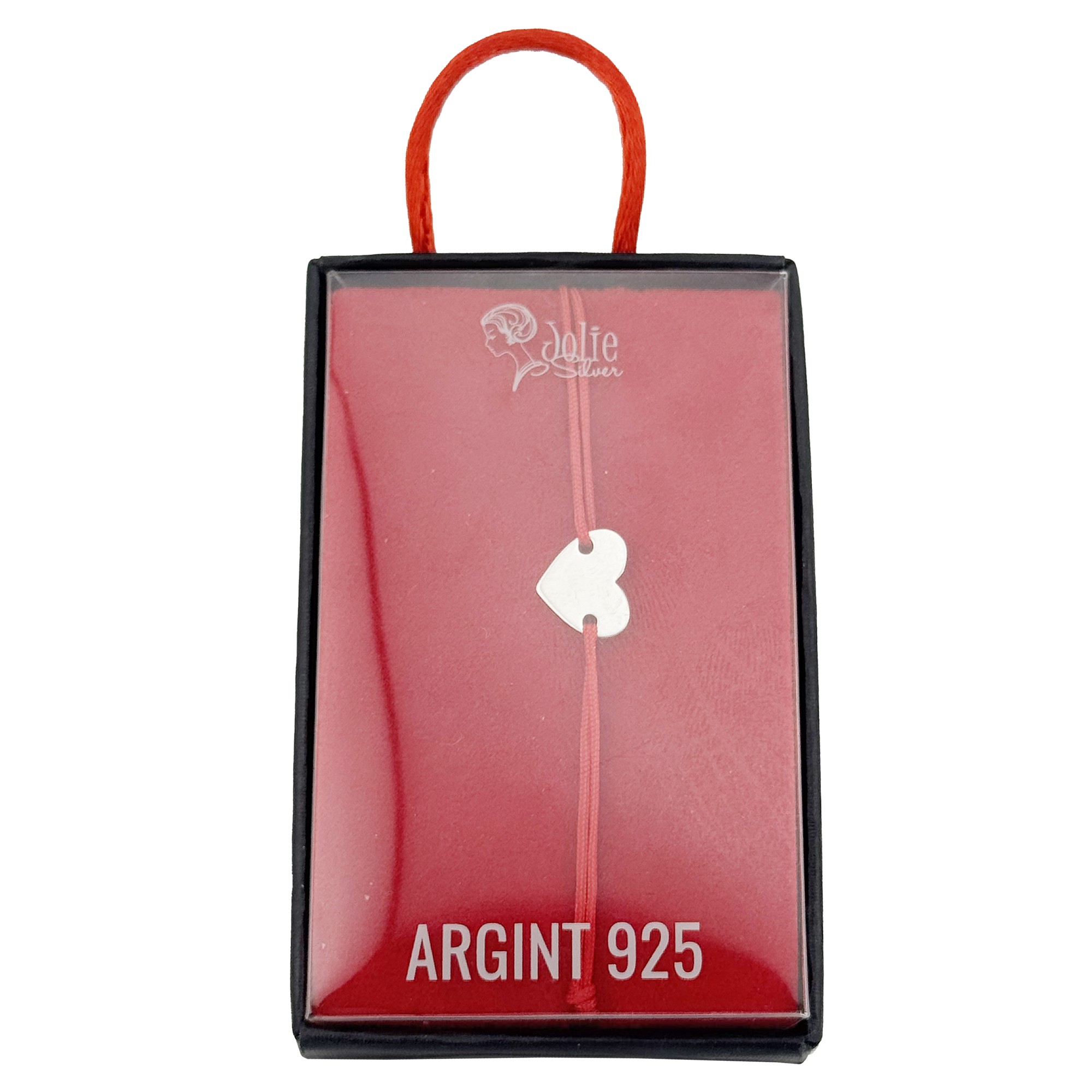 Bratara Argint 925 pentru Dama, Jolie, Model Inimioara plina, Martisor Bratara de 1 Martie, Pandativ Argintiu cu Snur Rosu