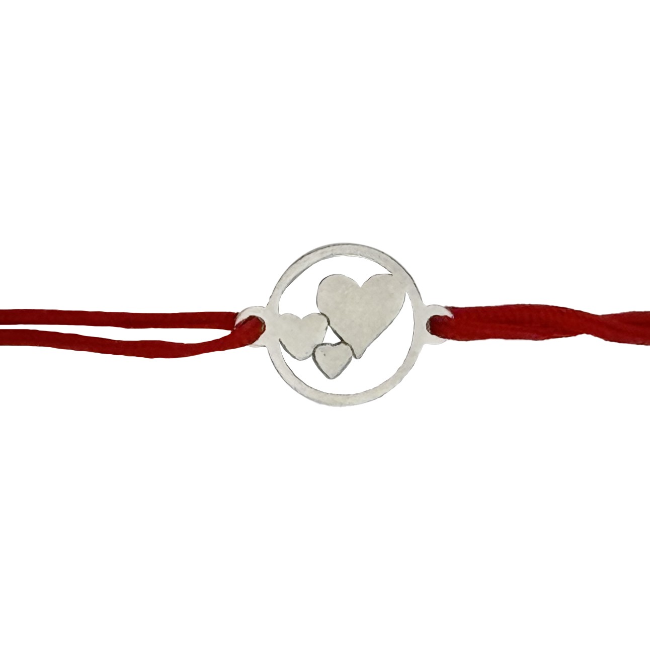 Bratara Cu Pandativ din Argint 925, Jolie Silver, Model Trei Inimi Cerc, Snur Textil Rosu, Dimensiune Reglabila, Nod Dublu, Ambalata Individual, 1.5 cm x 1.5 cm
