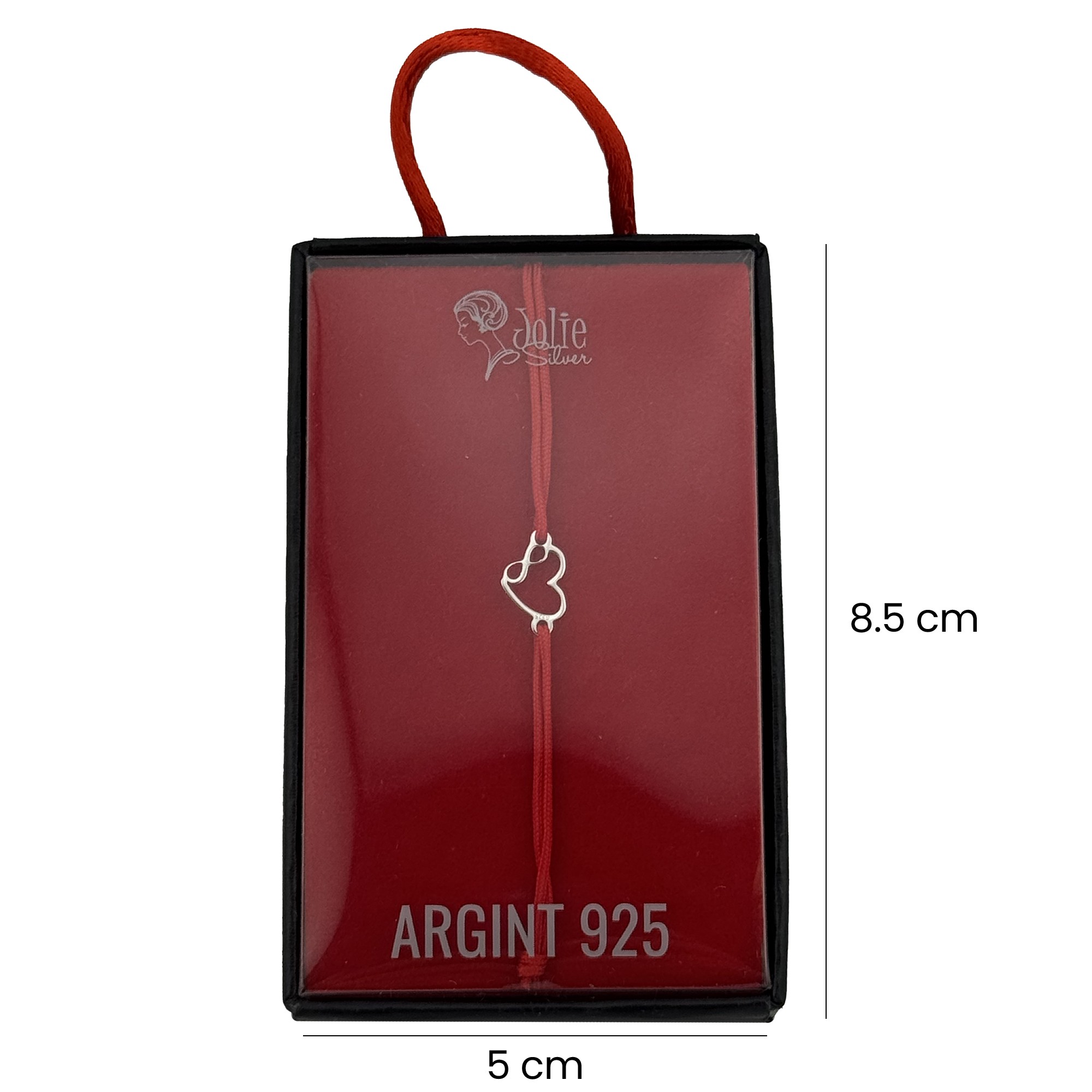 Martisor Bratara Argint 925 pentru Copii, Jolie, Model Inima cu infinit, Martisor de 1 Martie, cu Snur Rosu, Argintiu