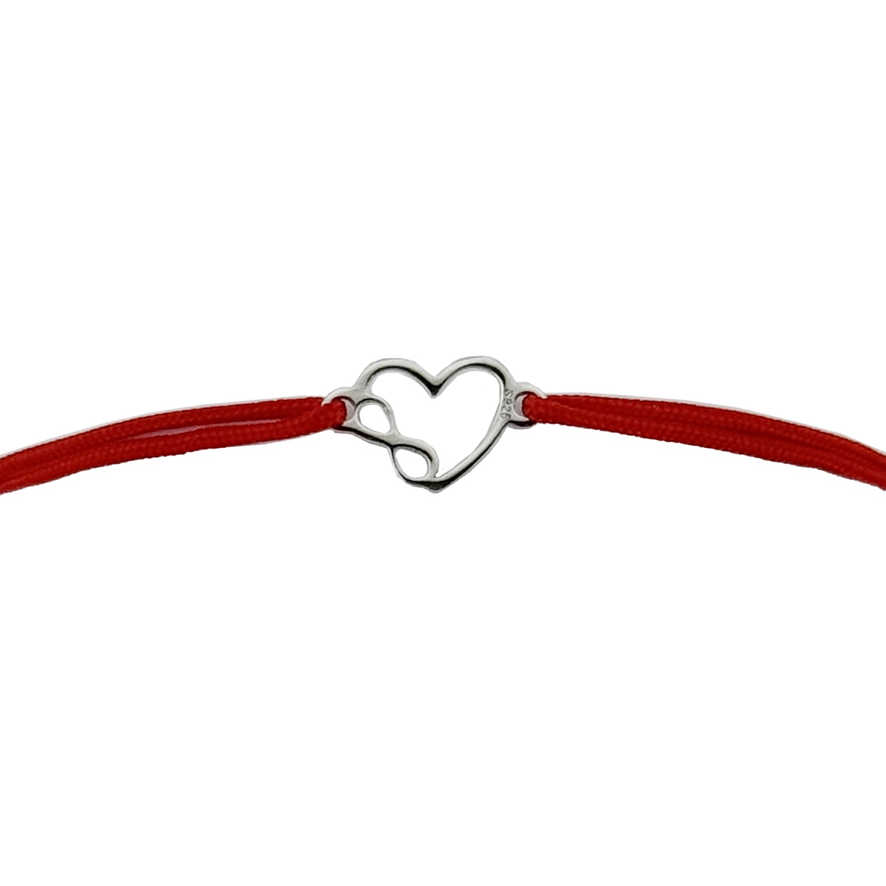 Martisor Bratara Argint 925 pentru Copii, Jolie, Model Inima cu infinit, Martisor de 1 Martie, cu Snur Rosu, Argintiu