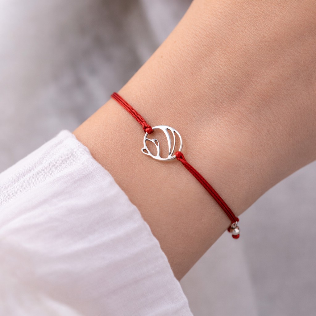 Bratara Martisor, Jolie Silver, Model Floare Stilizata Rotunda, Reglabila, Argint 925, Snur Textil, 7.5 x 4.5 cm, Argintiu