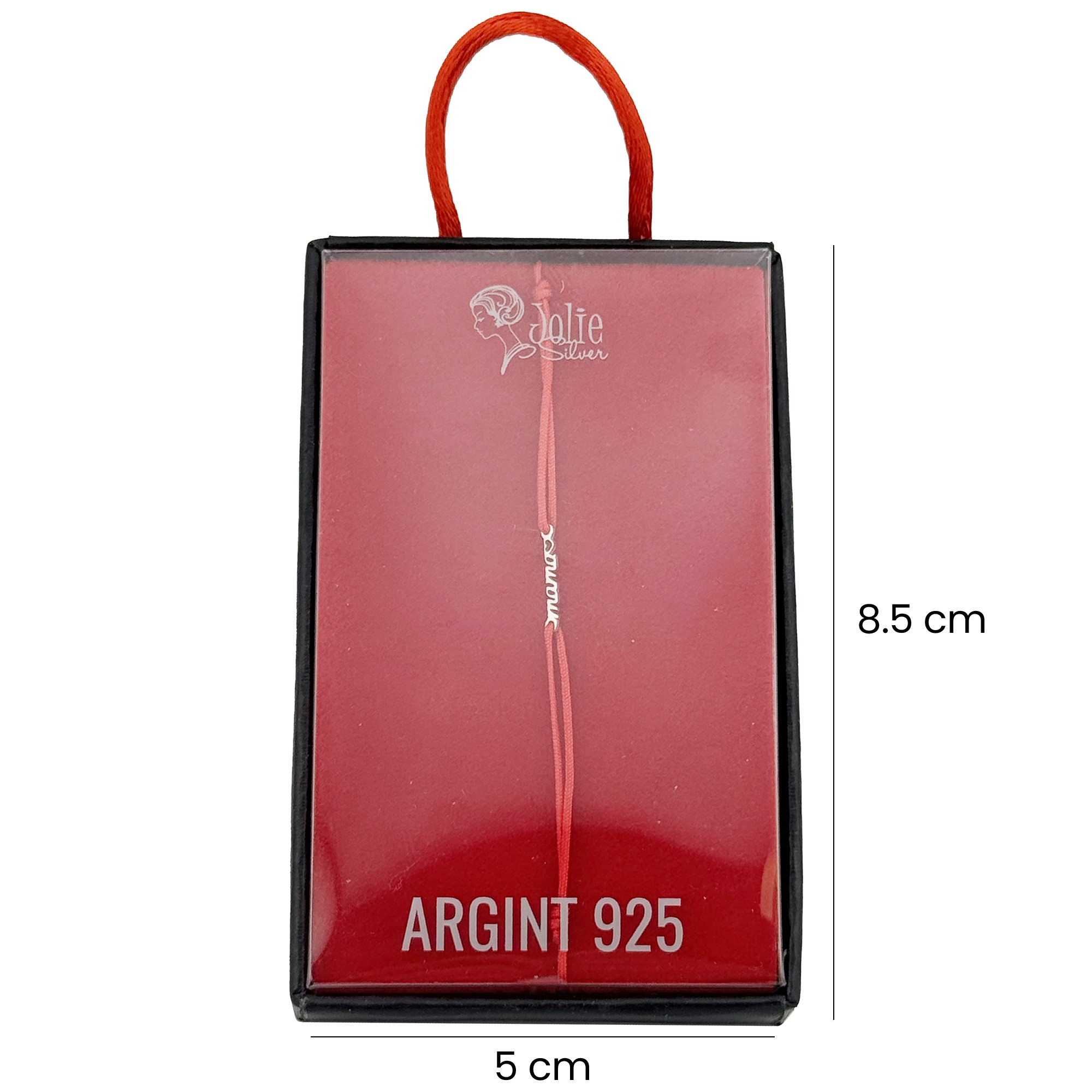 Martisor Bratara Argint 925 pentru Copii, Jolie, Model Mama Inima, Martisor de 1 Martie, cu Snur Rosu, Argintiu