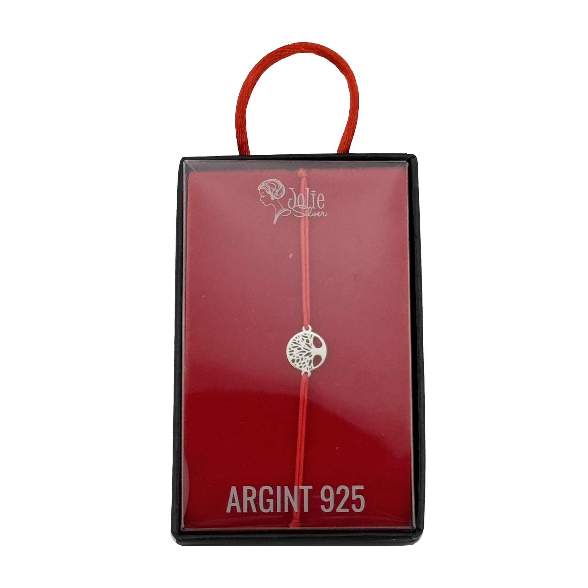 Bratara Cu Pandativ din Argint 925, Jolie Silver, Model Pomul Vietii, Snur Textil Rosu, Dimensiune Reglabila, Nod Dublu, Ambalata Individual, 1.5 cm x 1.5 cm