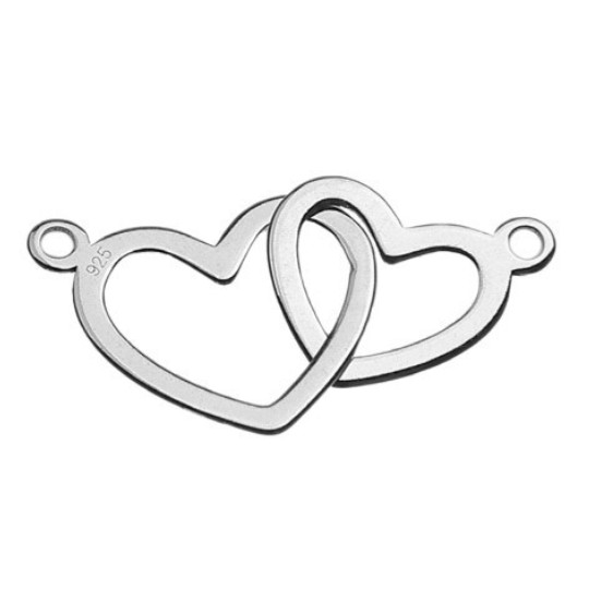 Martisor Bratara Argint 925 pentru Copii, Jolie, Model 2 Inimi Pereche, Martisor de 1 Martie, cu Snur Rosu, Argintiu