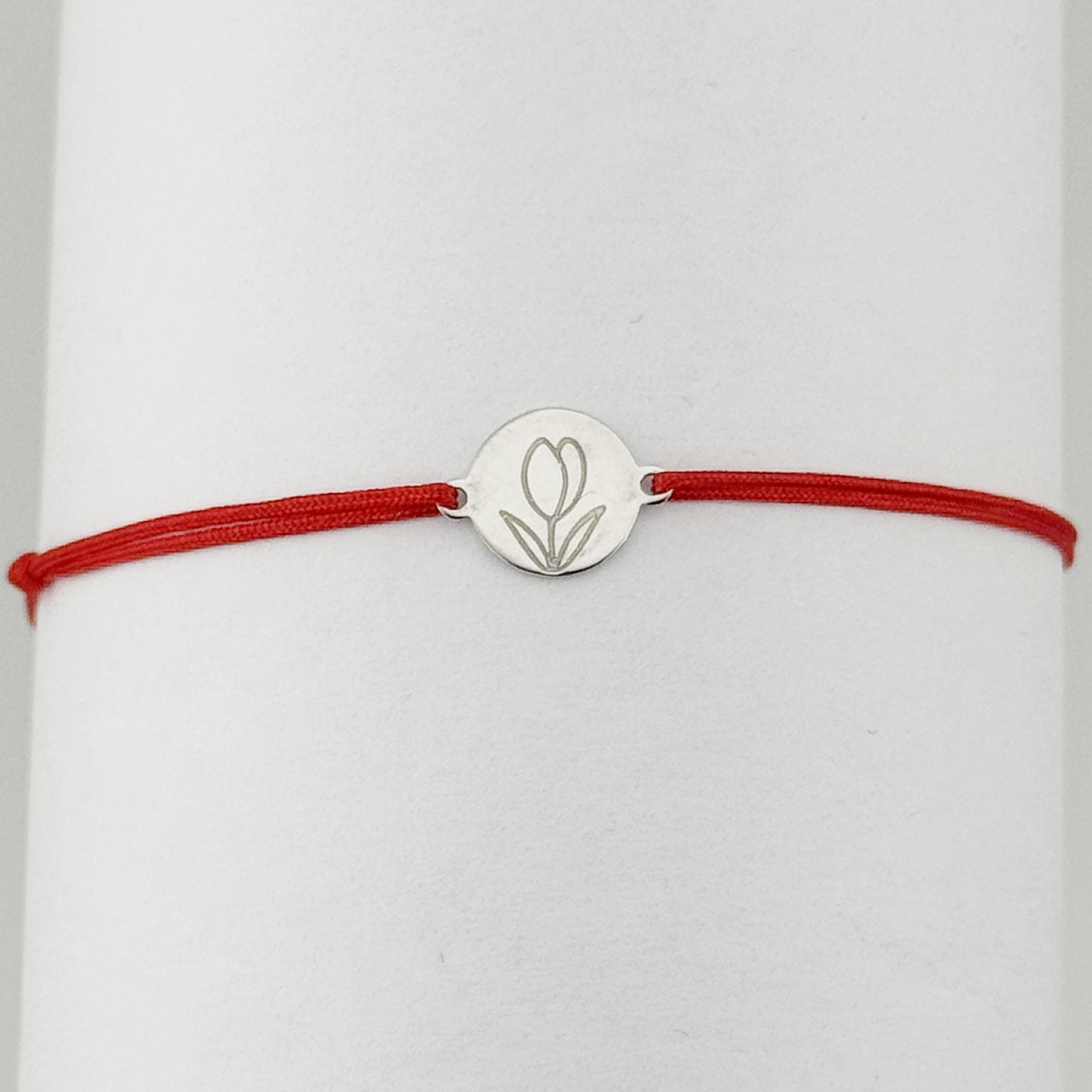 Bratara Argint 925 pentru Dama, Jolie, Model Rotund Lalea, Martisor Bratara de 1 Martie, Pandativ Argintiu cu Snur Rosu