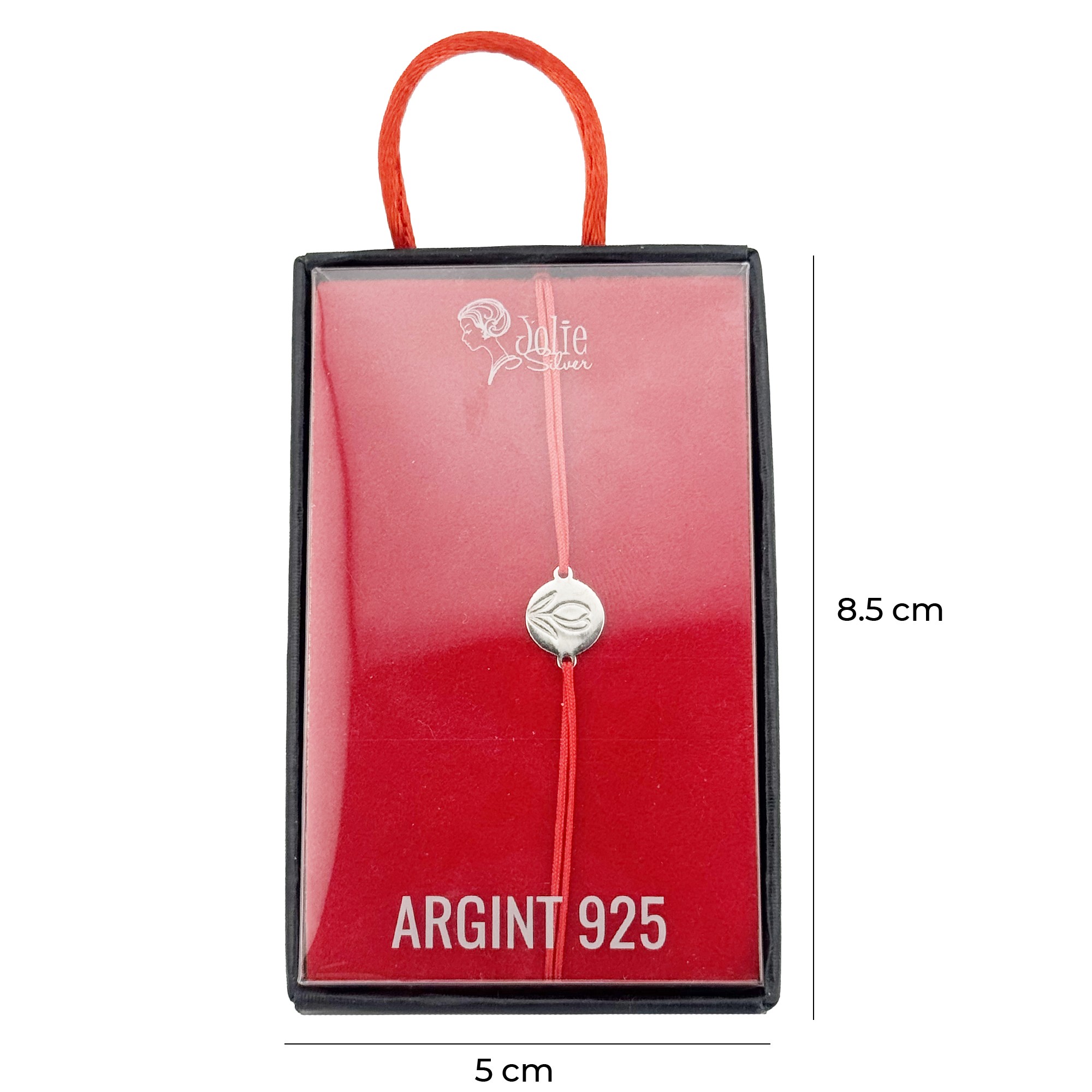 Bratara Argint 925 pentru Dama, Jolie, Model Rotund Lalea, Martisor Bratara de 1 Martie, Pandativ Argintiu cu Snur Rosu