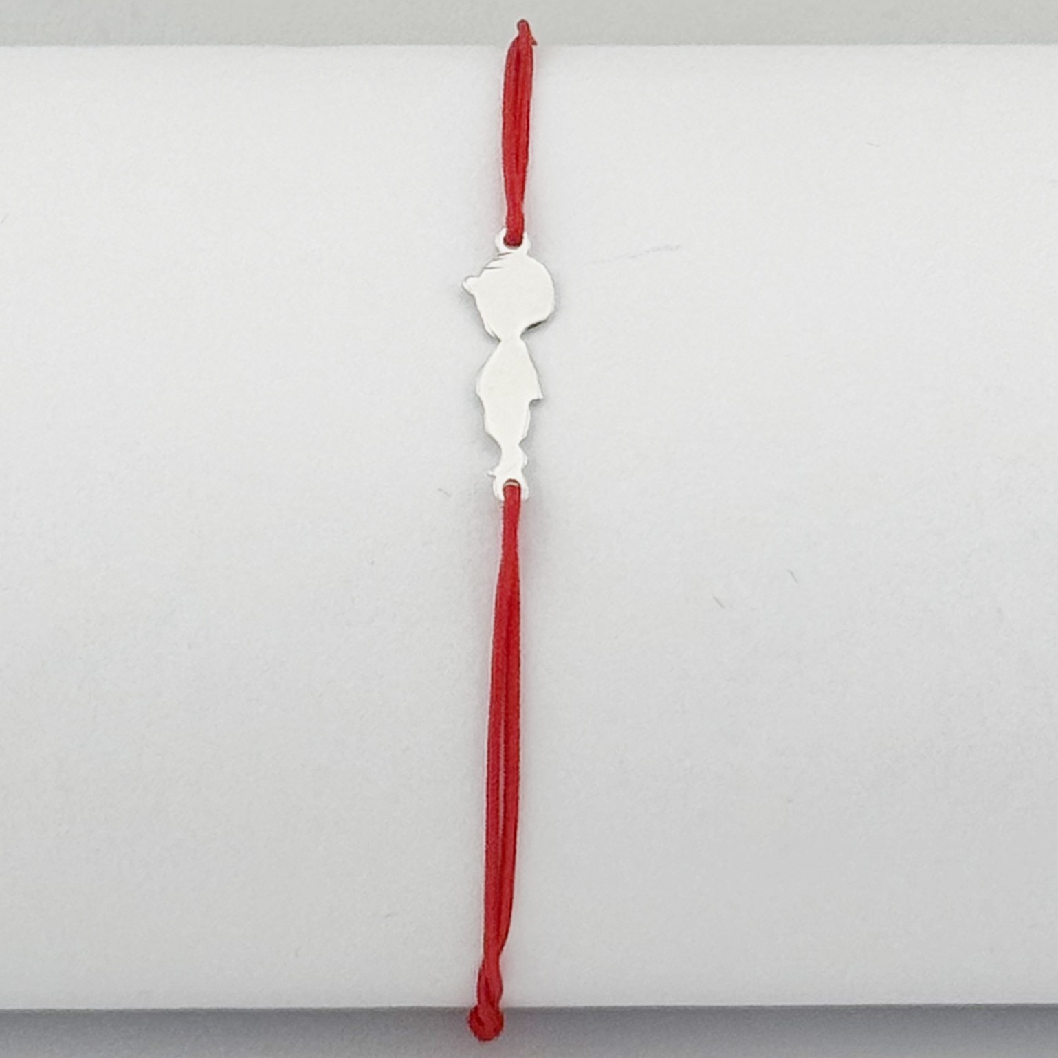 Bratara Argint 925 pentru Dama, Jolie, Model Baietel, Martisor Bratara de 1 Martie, Pandativ Argintiu cu Snur Rosu