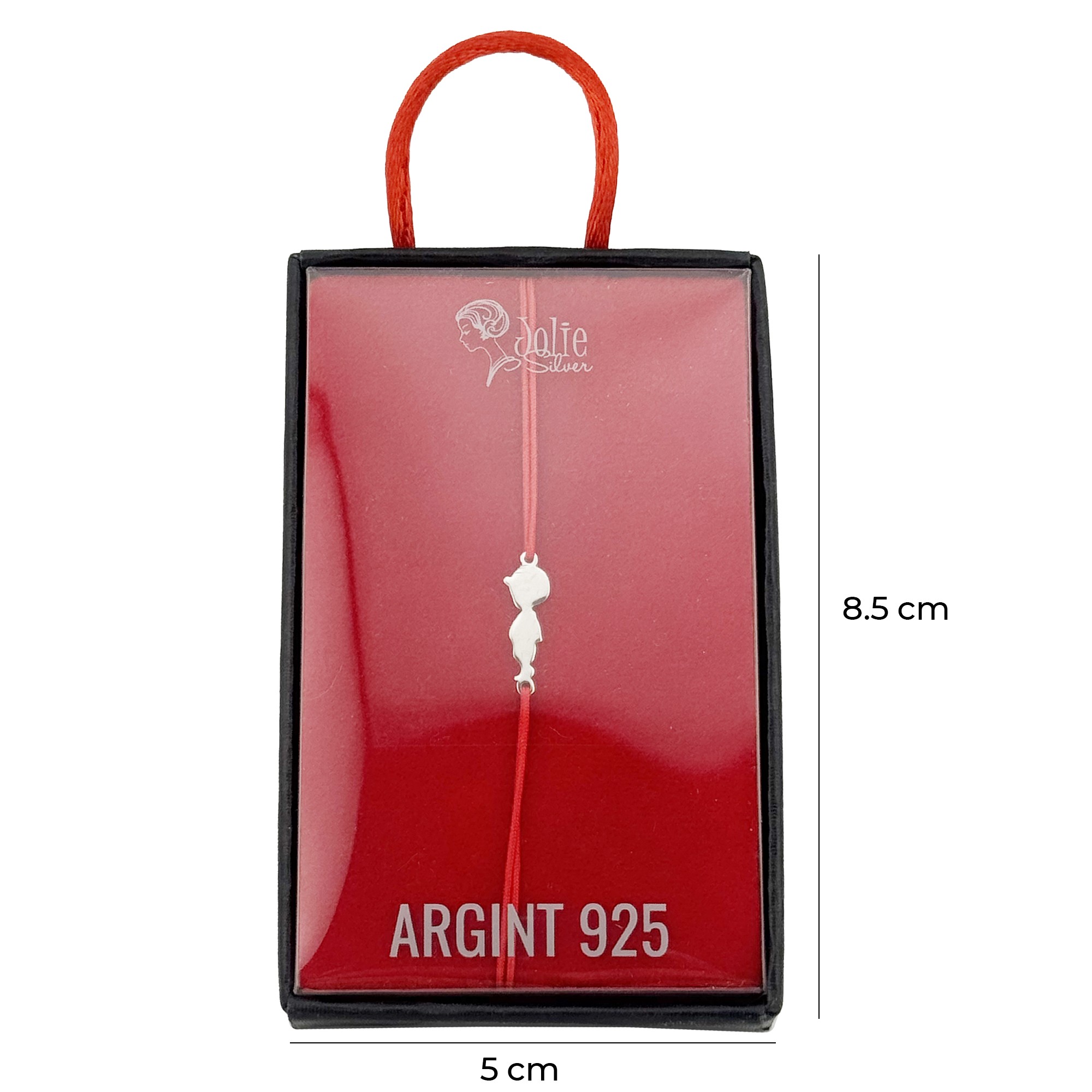 Bratara Argint 925 pentru Dama, Jolie, Model Baietel, Martisor Bratara de 1 Martie, Pandativ Argintiu cu Snur Rosu