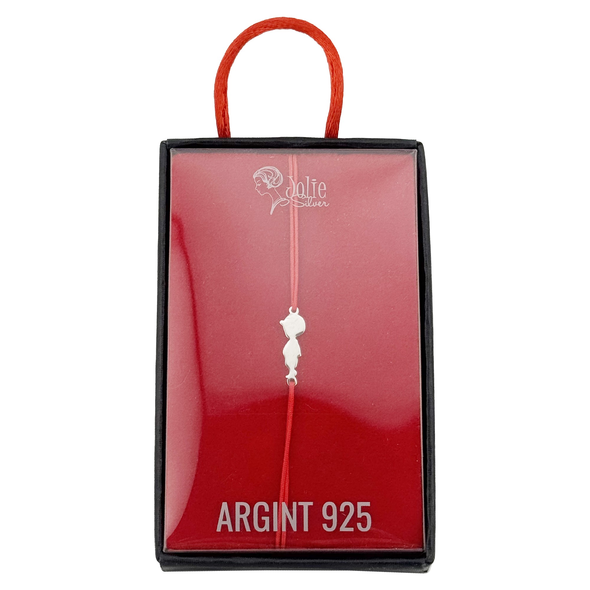 Bratara Argint 925 pentru Dama, Jolie, Model Baietel, Martisor Bratara de 1 Martie, Pandativ Argintiu cu Snur Rosu