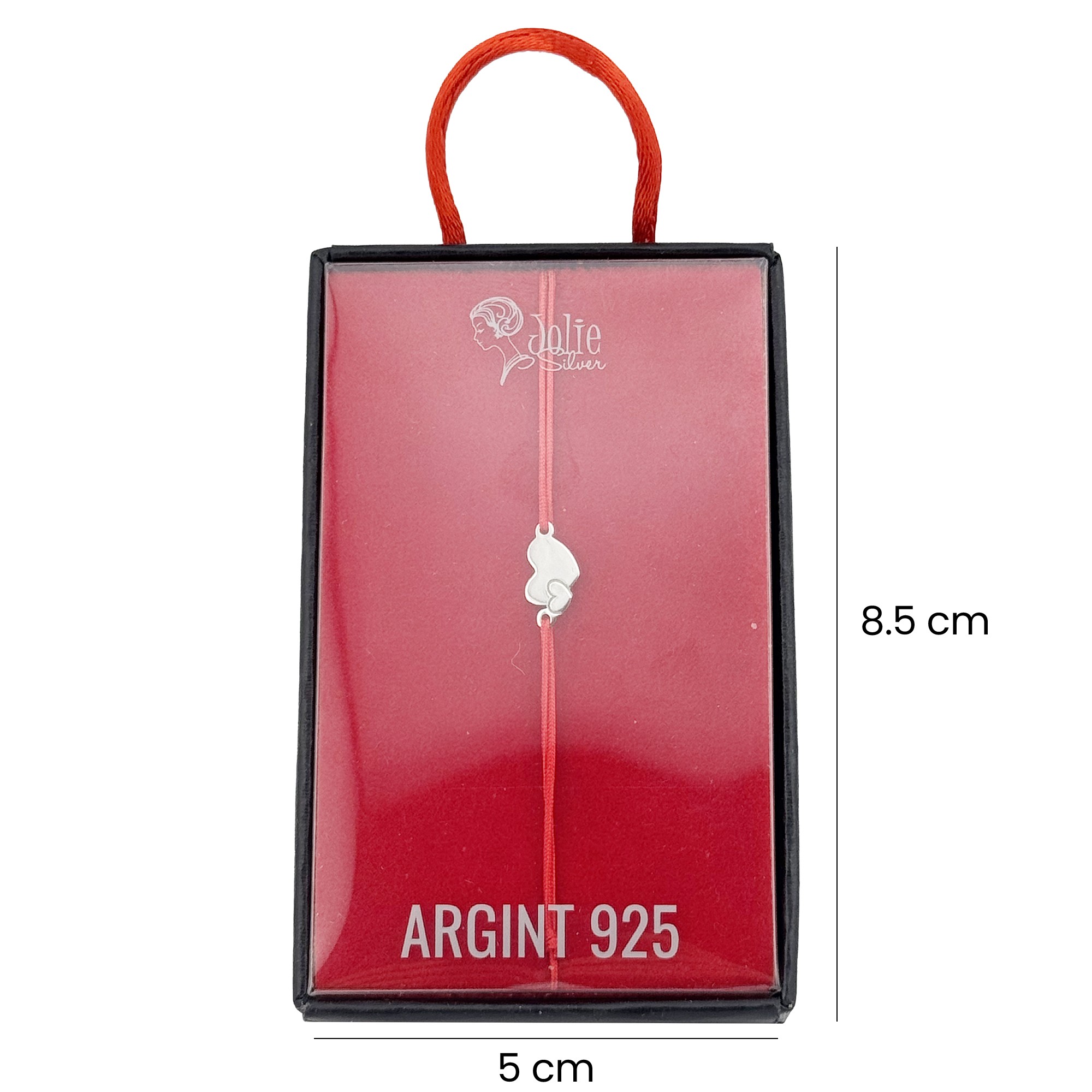 Martisor Bratara Argint 925 pentru Copii, Jolie, Model Inima Mare Mica, Martisor de 1 Martie, cu Snur Rosu, Argintiu