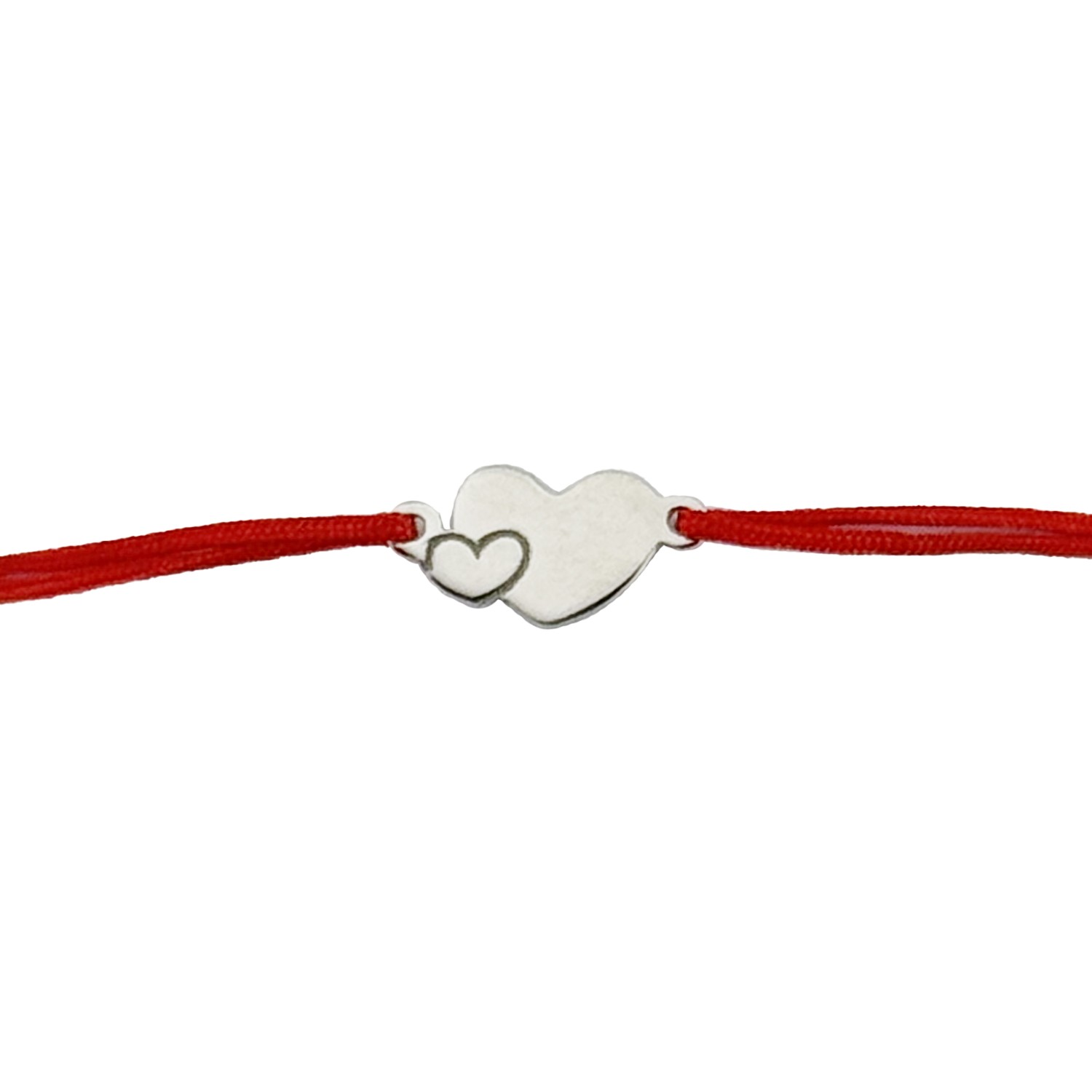 Martisor Bratara Argint 925 pentru Copii, Jolie, Model Inima Mare Mica, Martisor de 1 Martie, cu Snur Rosu, Argintiu