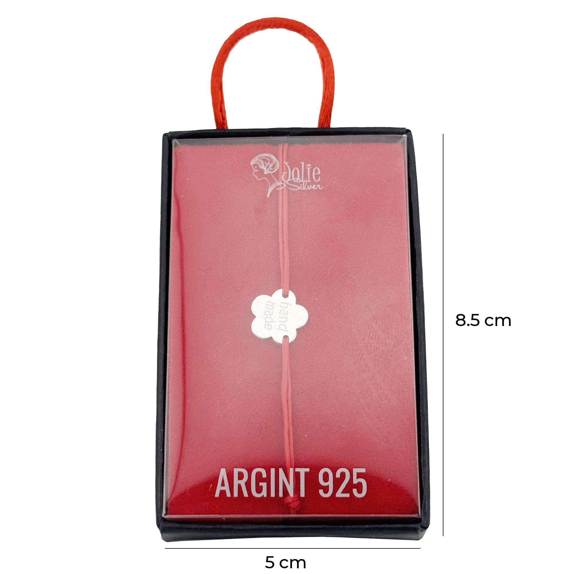 Bratara Argint 925 pentru Dama, Jolie, Model Floare HAND MADE, Martisor Bratara de 1 Martie, Pandativ Argintiu cu Snur Rosu