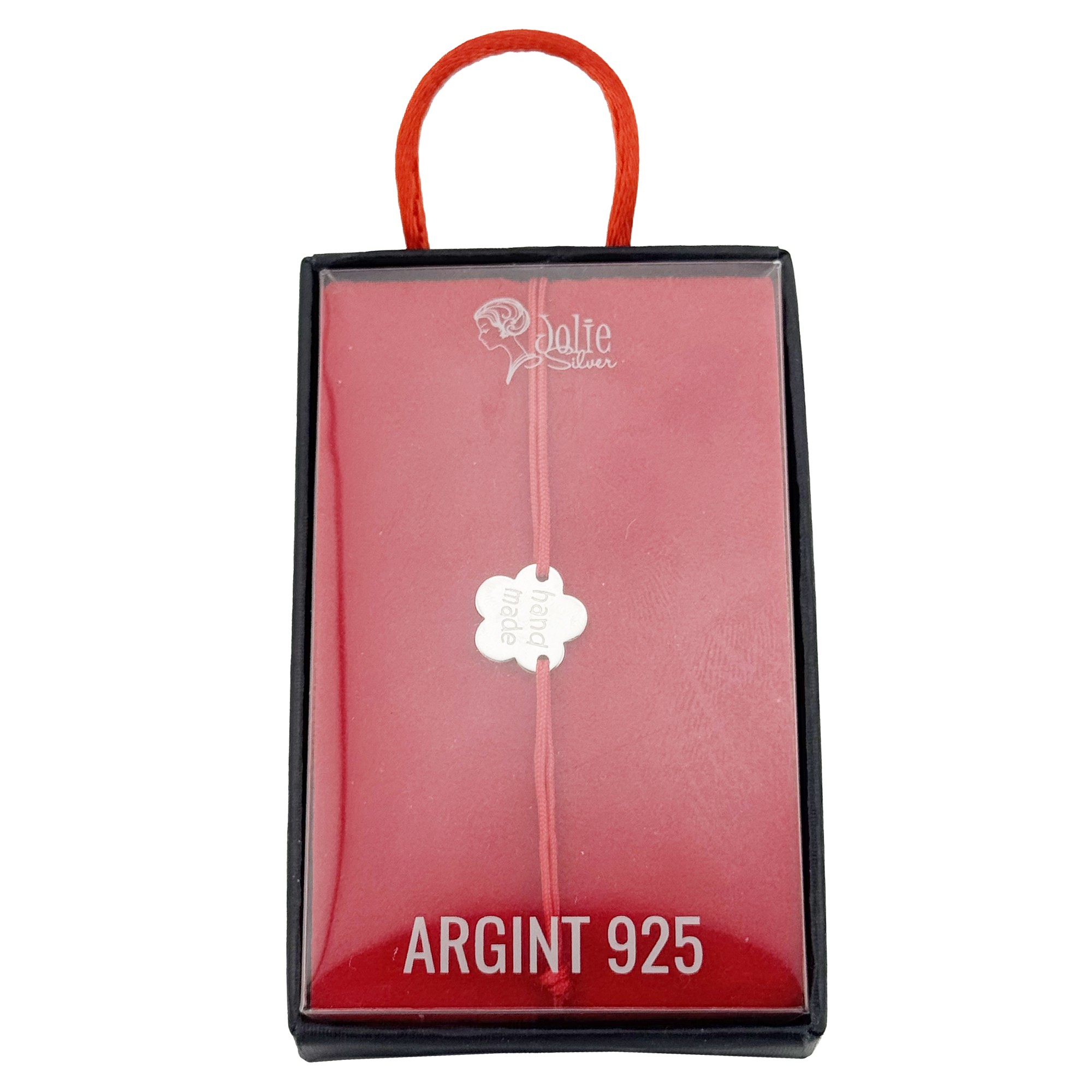 Bratara Argint 925 pentru Dama, Jolie, Model Floare HAND MADE, Martisor Bratara de 1 Martie, Pandativ Argintiu cu Snur Rosu