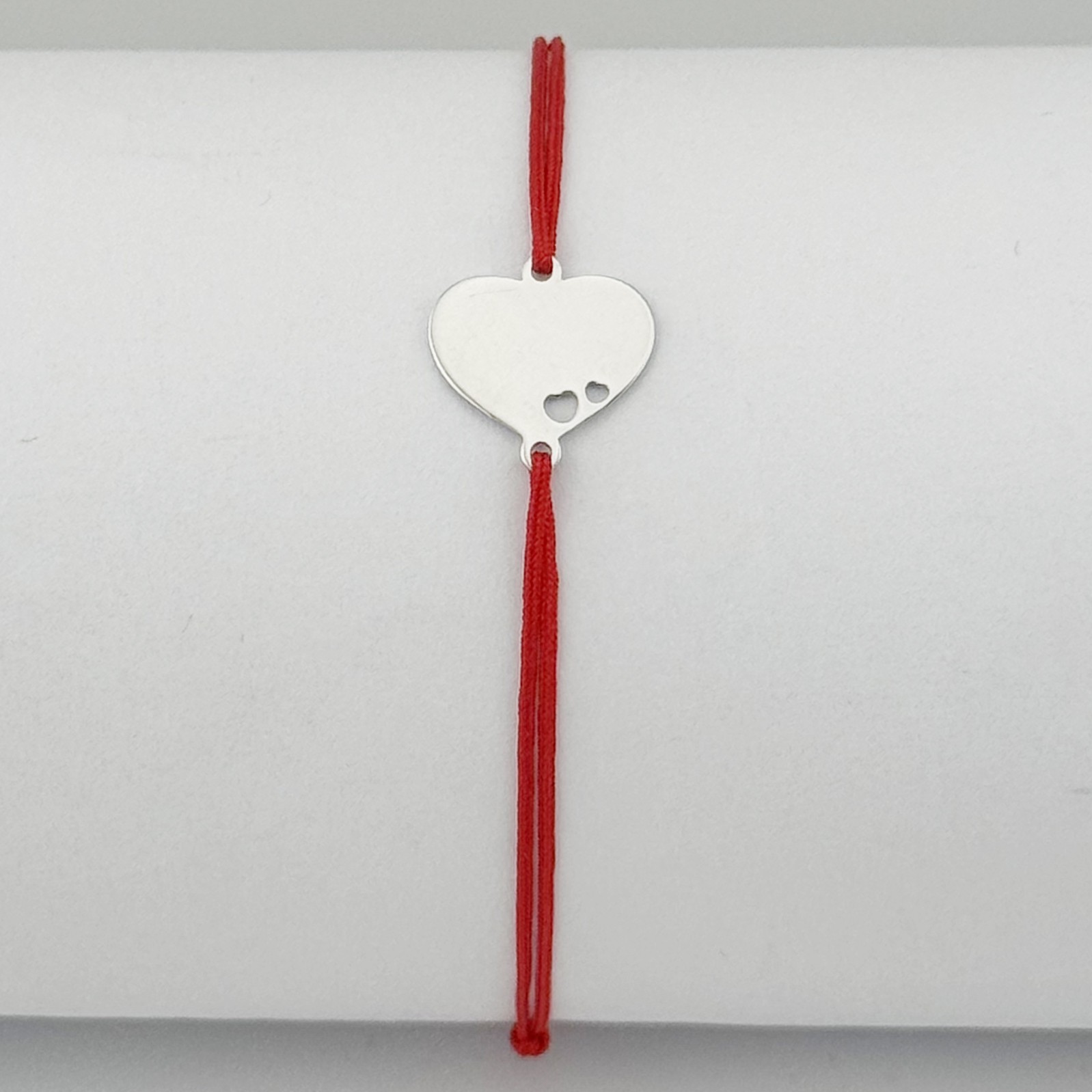 Bratara Argint 925 pentru Dama, Jolie, Model Inima Plina, Martisor Bratara de 1 Martie, Pandativ Argintiu cu Snur Rosu