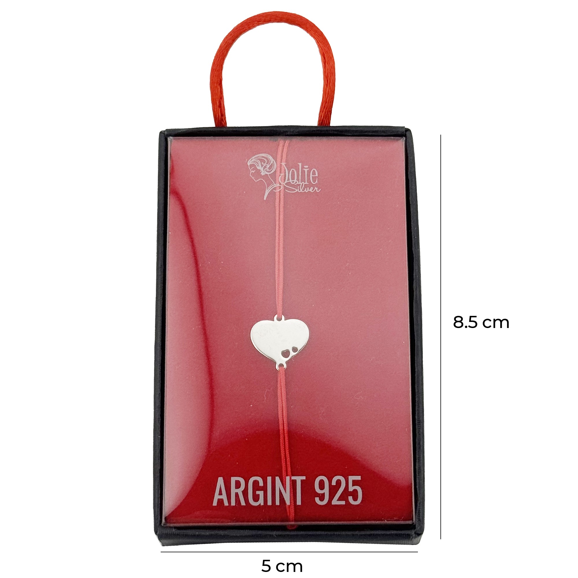 Bratara Argint 925 pentru Dama, Jolie, Model Inima Plina, Martisor Bratara de 1 Martie, Pandativ Argintiu cu Snur Rosu