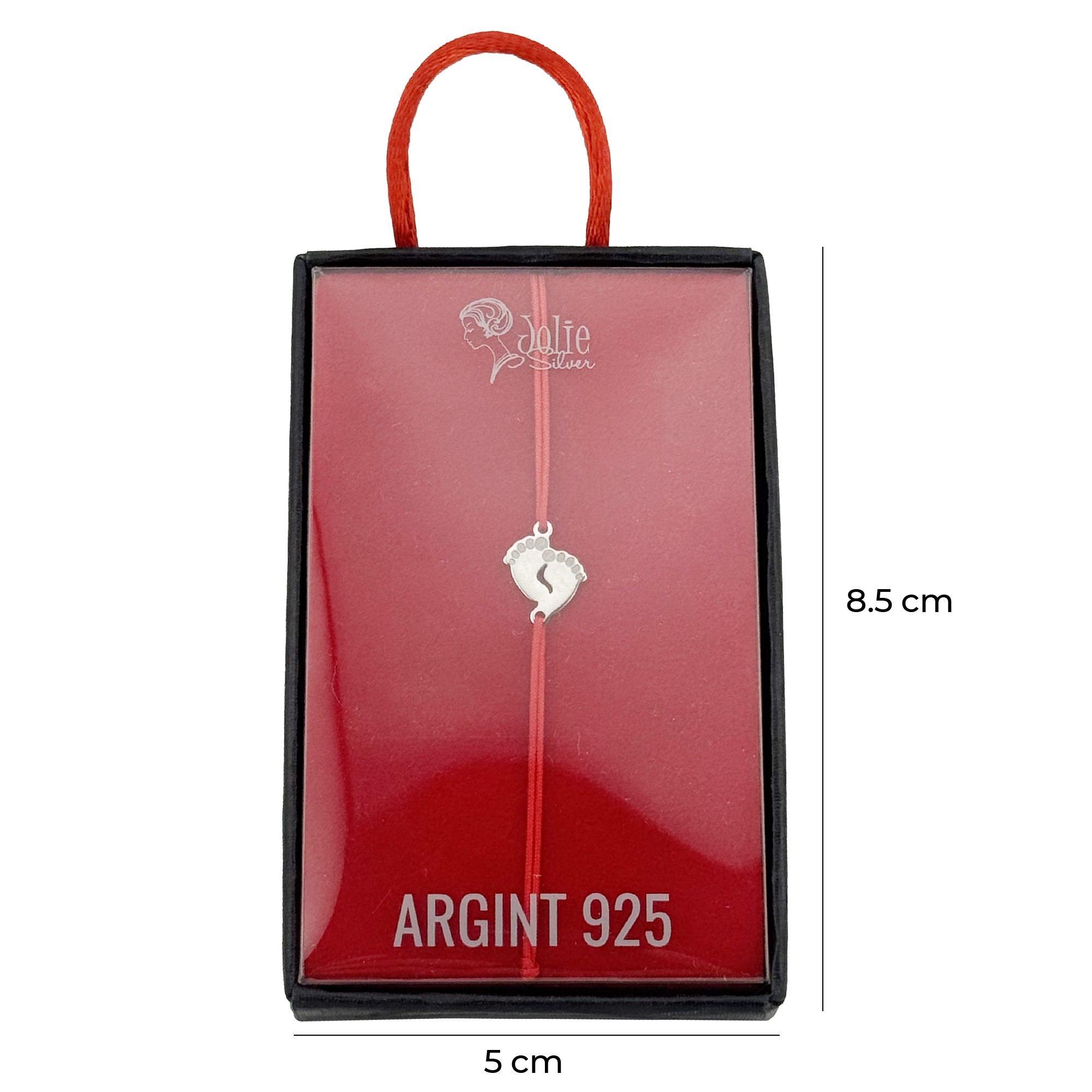 Bratara Argint 925 pentru Dama, Jolie, Model Picioruse, Martisor Bratara de 1 Martie, Pandativ Argintiu cu Snur Rosu