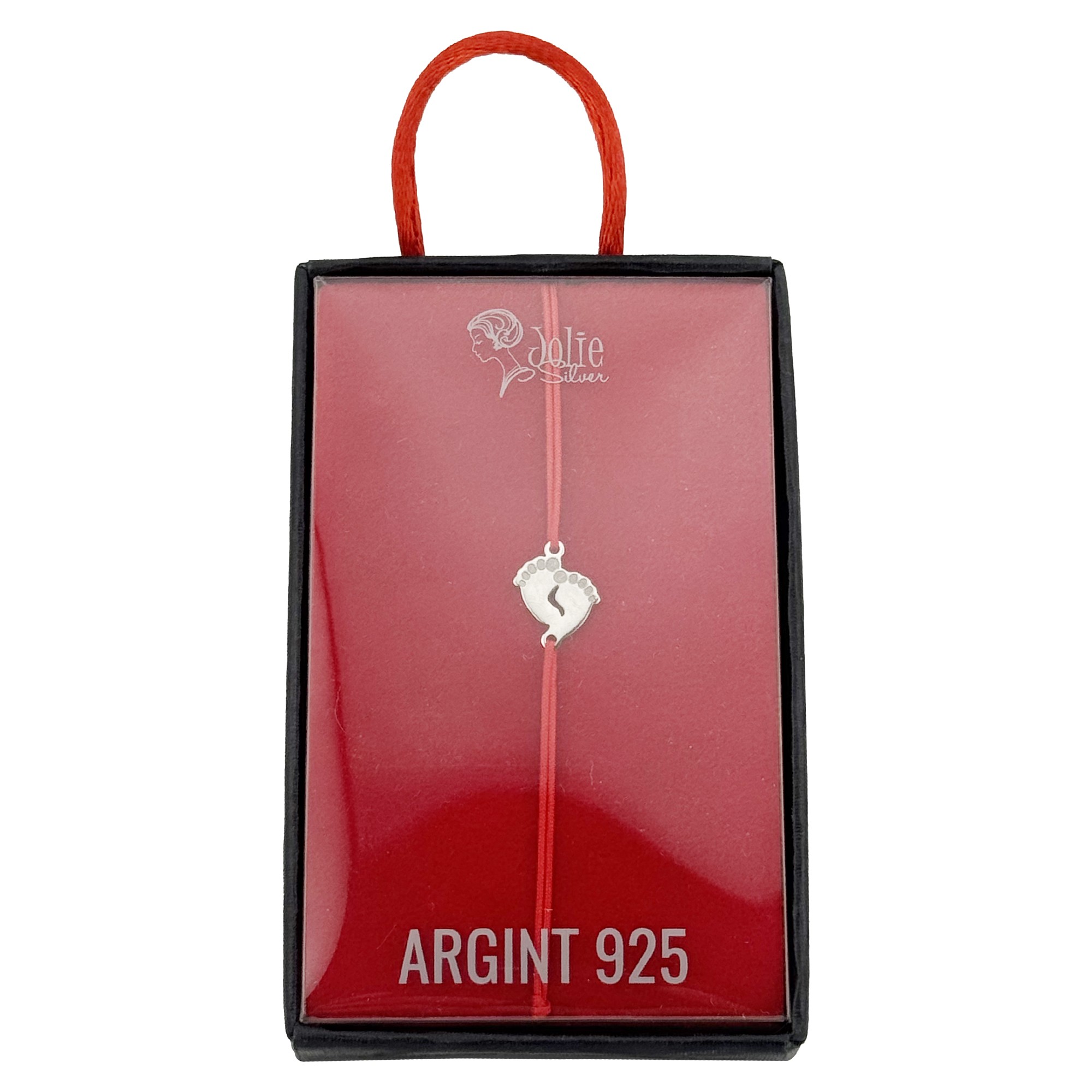 Bratara Argint 925 pentru Dama, Jolie, Model Picioruse, Martisor Bratara de 1 Martie, Pandativ Argintiu cu Snur Rosu