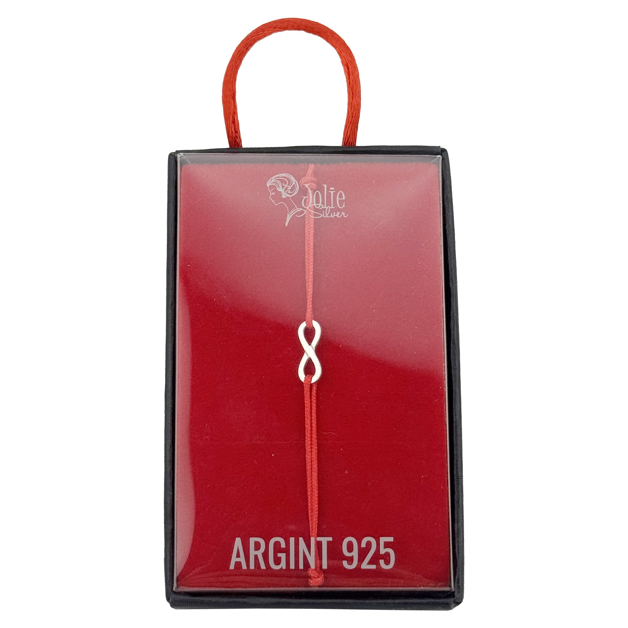 Bratara Argint 925 pentru Dama, Jolie, Model Infinit, Martisor Bratara de 1 Martie, Pandativ Argintiu cu Snur Rosu