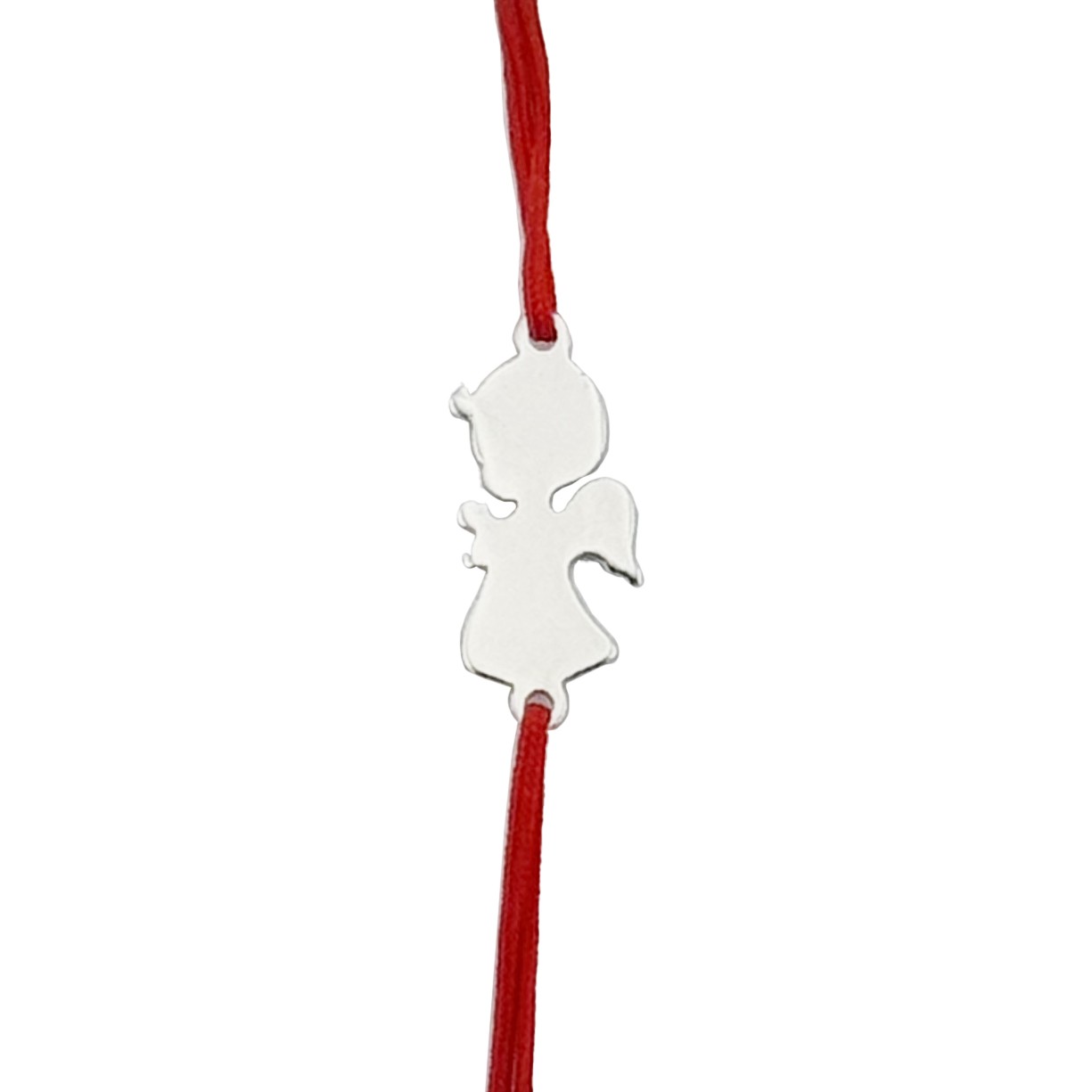 Martisor Bratara Argint 925 pentru Copii, Jolie, Model Ingeras, Martisor de 1 Martie, cu Snur Rosu, Argintiu