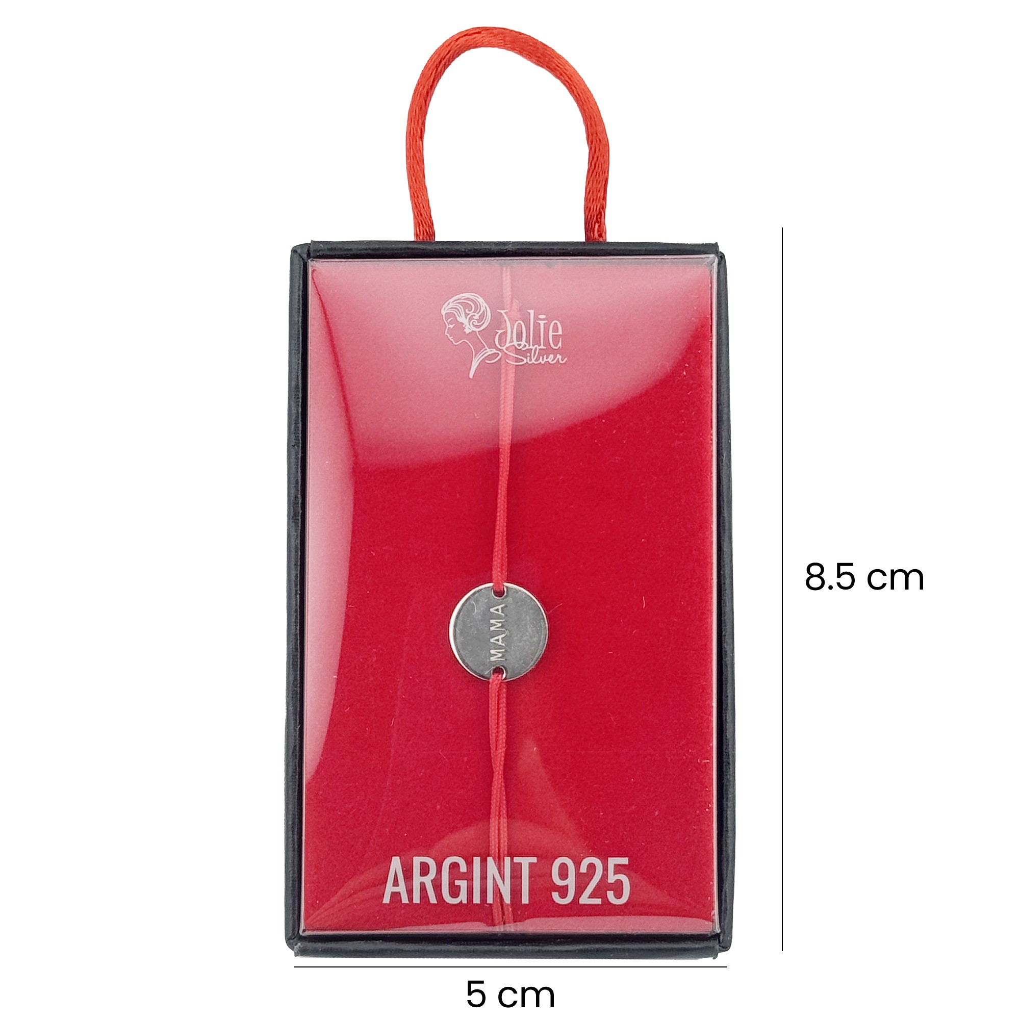 Martisor Bratara Argint 925 pentru Copii, Jolie, Model Mama Rotund, Martisor de 1 Martie, cu Snur Rosu, Argintiu