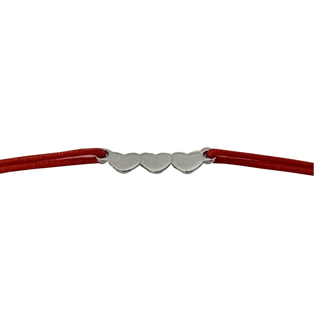 Bratara Cu Pandativ din Argint 925, Jolie Silver, Model Trei Inimi, Snur Textil Rosu, Dimensiune Reglabila, Nod Dublu, Ambalata Individual, 1.5 cm x 0.5 cm
