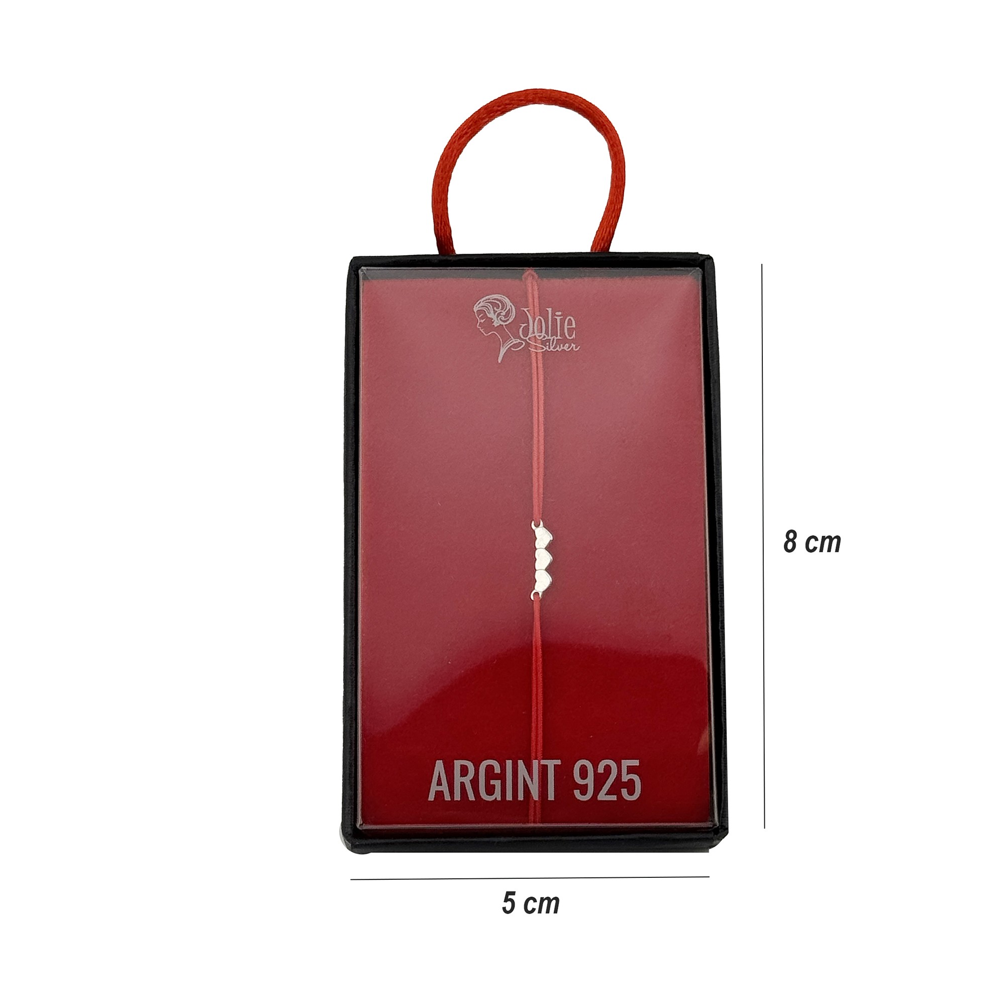 Bratara Cu Pandativ din Argint 925, Jolie Silver, Model Trei Inimi, Snur Textil Rosu, Dimensiune Reglabila, Nod Dublu, Ambalata Individual, 1.5 cm x 0.5 cm