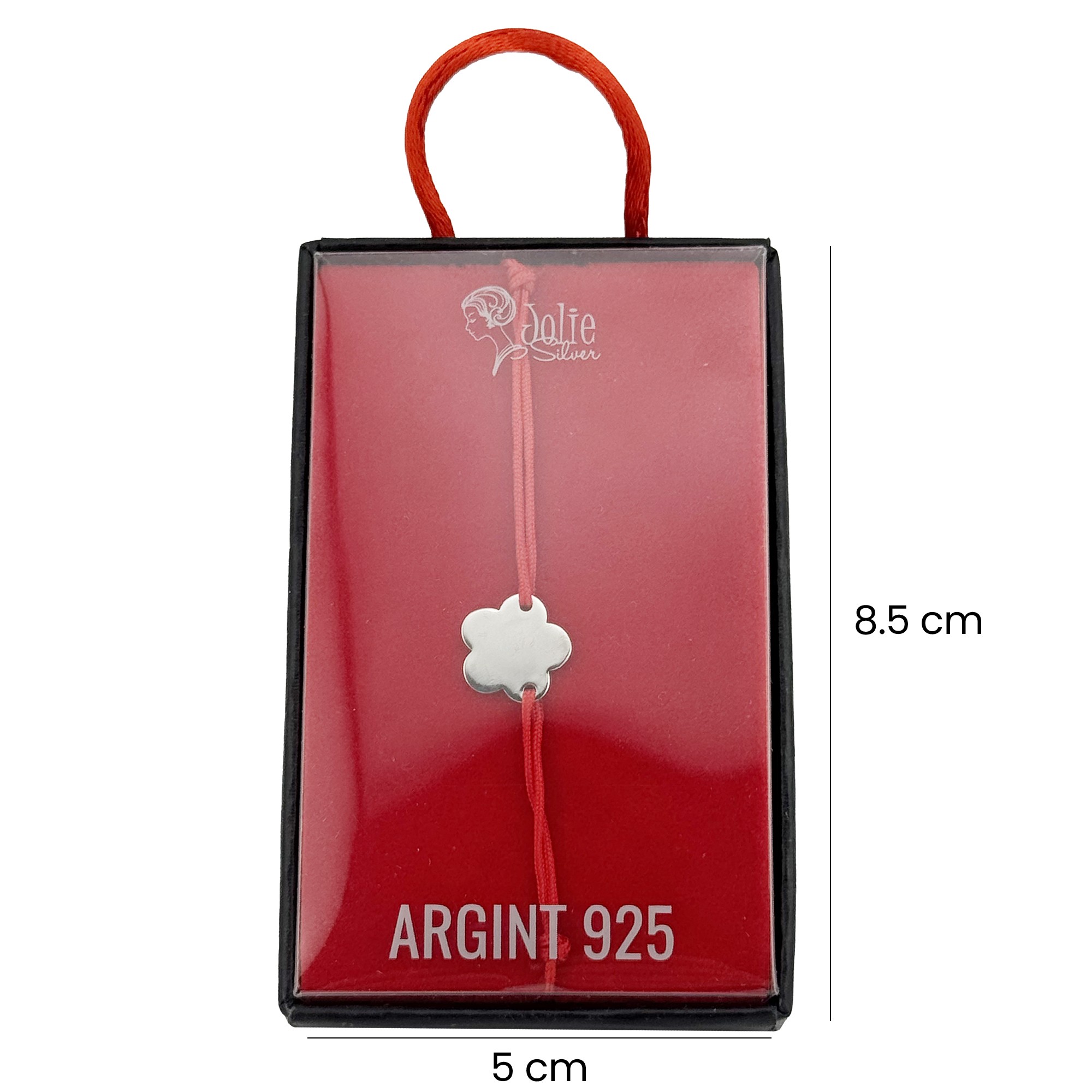 Martisor Bratara Argint 925 pentru Copii, Jolie, Model Floare, Martisor de 1 Martie, cu Snur Rosu, Argintiu