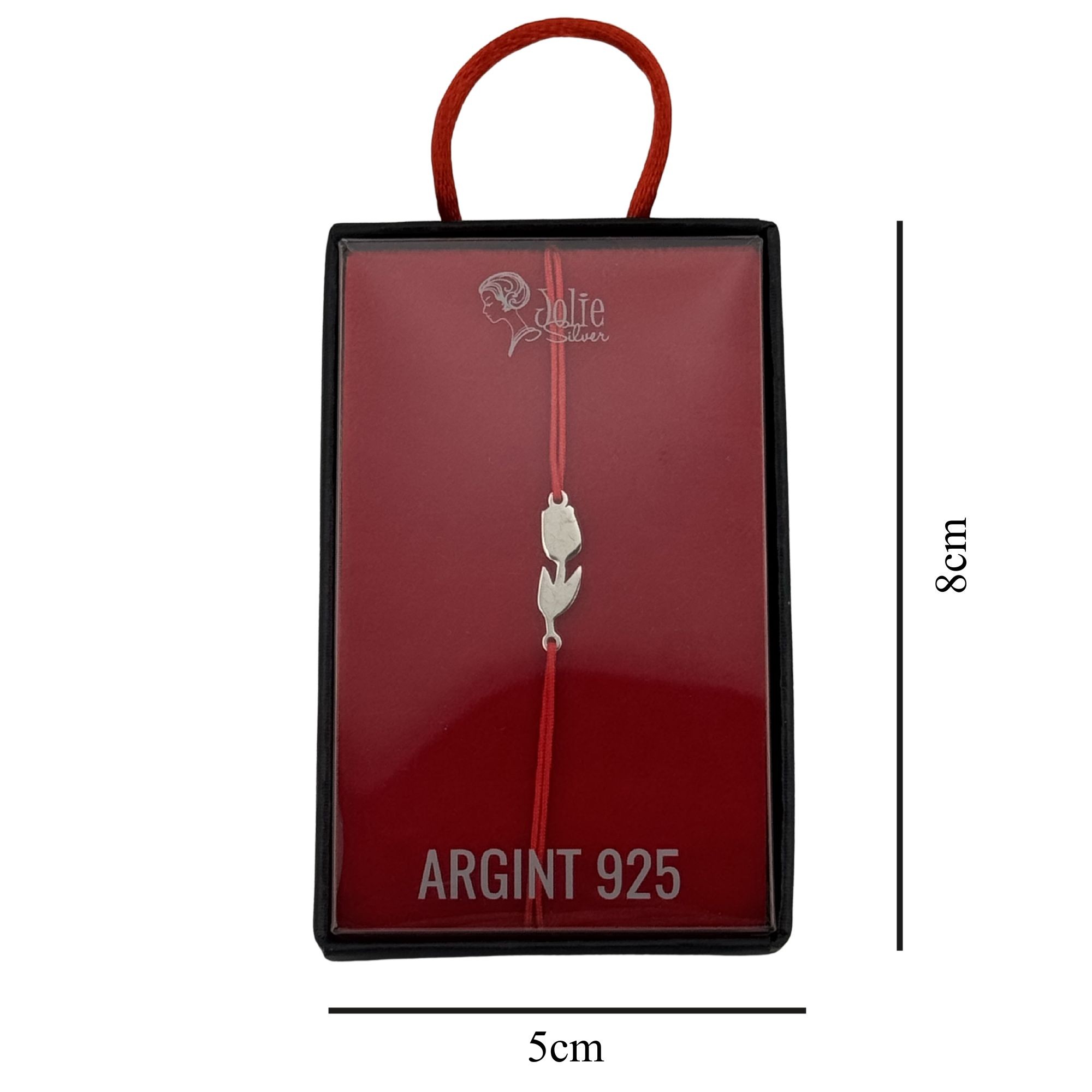 Martisor Bratara, Jolie, Argint 925, Model Lalea, Snur Rosu Reglabil, Fara Pietre, Argintiu