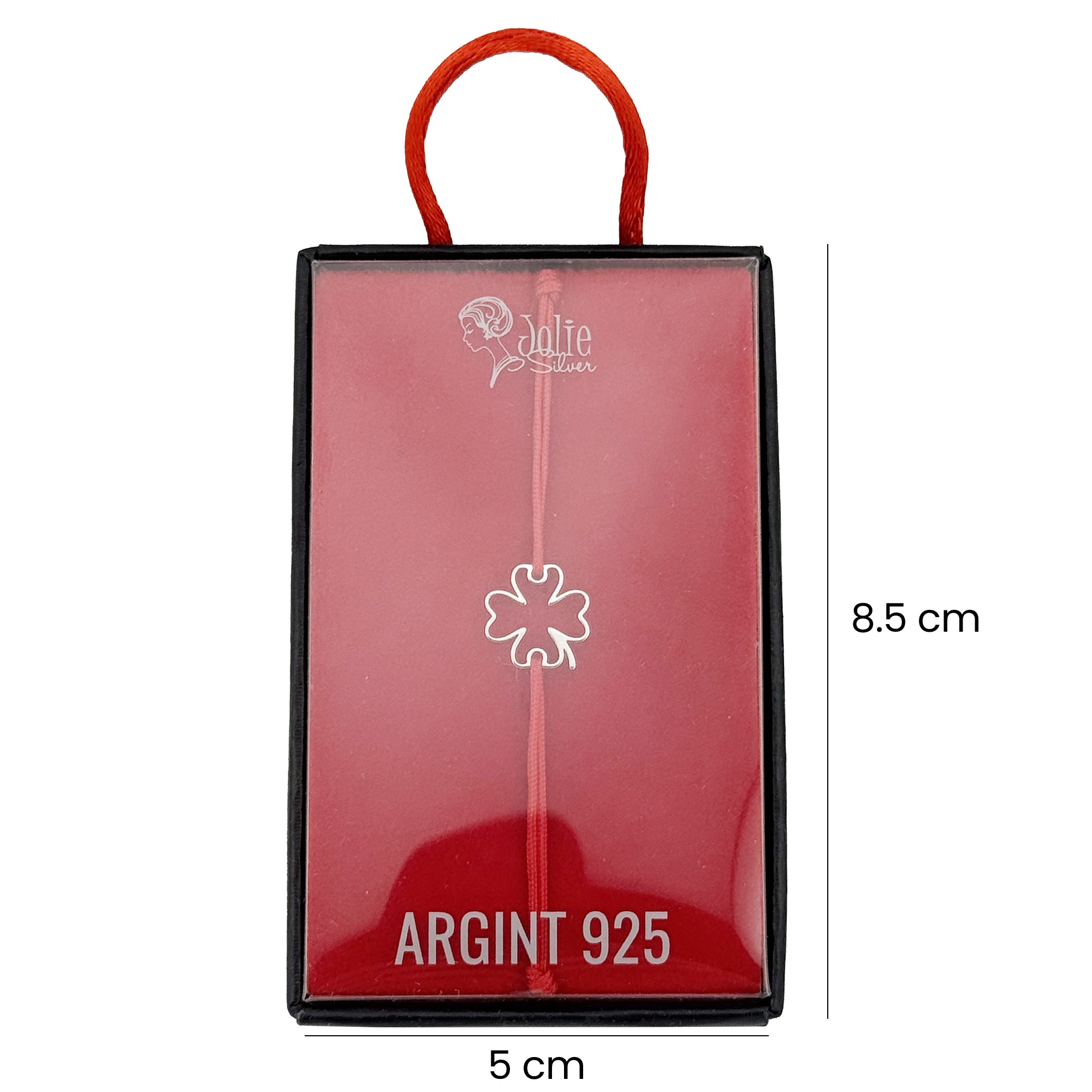 Martisor Bratara Argint 925 pentru Copii, Jolie, Model Trifoi, Martisor de 1 Martie, cu Snur Rosu, Argintiu