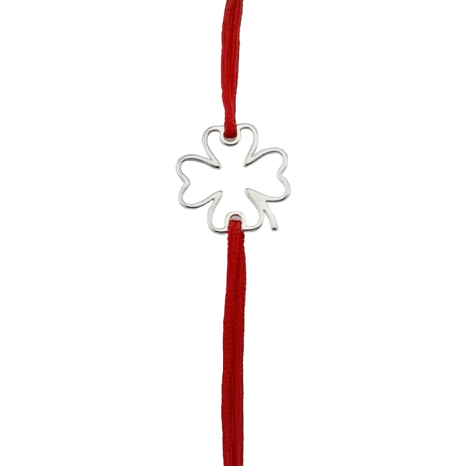 Martisor Bratara Argint 925 pentru Copii, Jolie, Model Trifoi, Martisor de 1 Martie, cu Snur Rosu, Argintiu