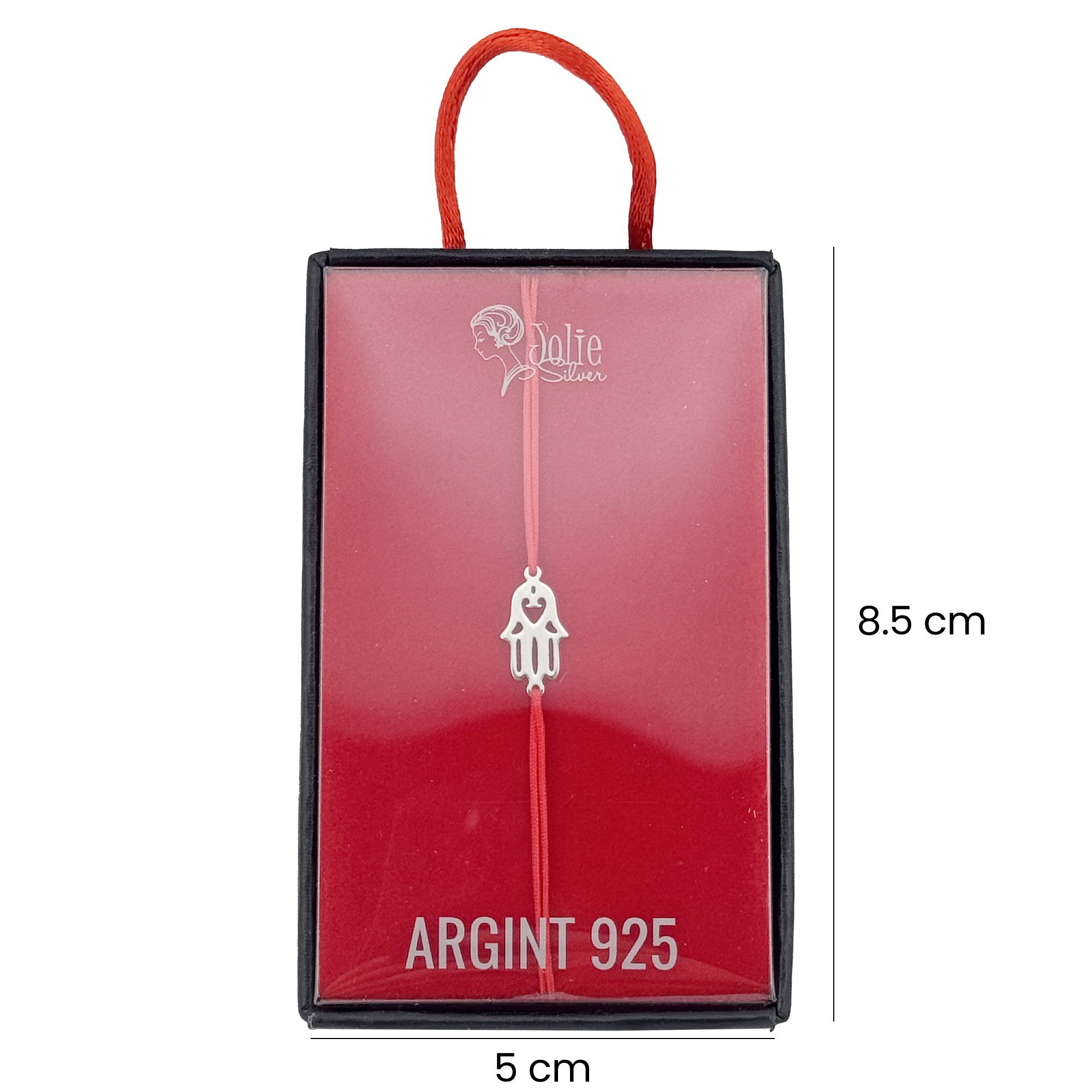 Martisor Bratara Argint 925 pentru Copii, Jolie, Model Mana, Martisor de 1 Martie, cu Snur Rosu, Argintiu
