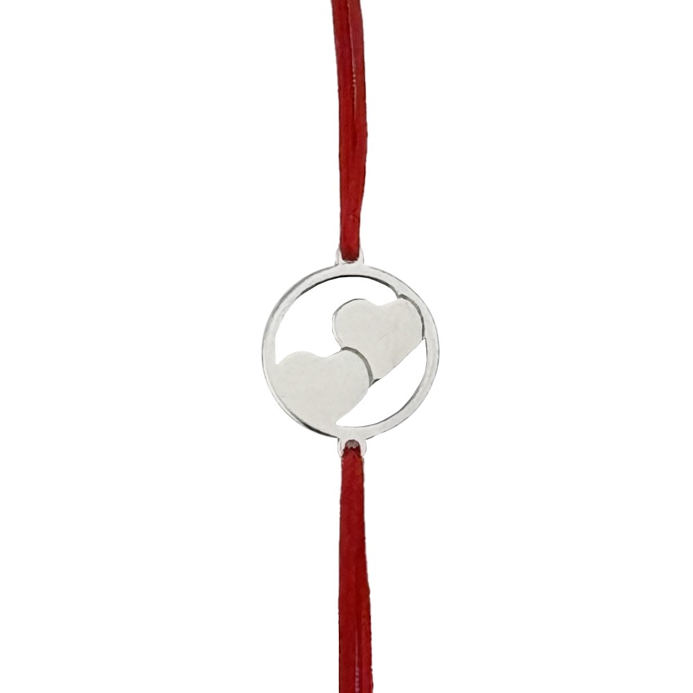 Bratara Cu Pandativ din Argint 925, Jolie Silver, Model Doua Inimi Cerc, Snur Textil Rosu, Dimensiune Reglabila, Nod Dublu, Ambalata Individual, 1.5 cm x 1.5 cm