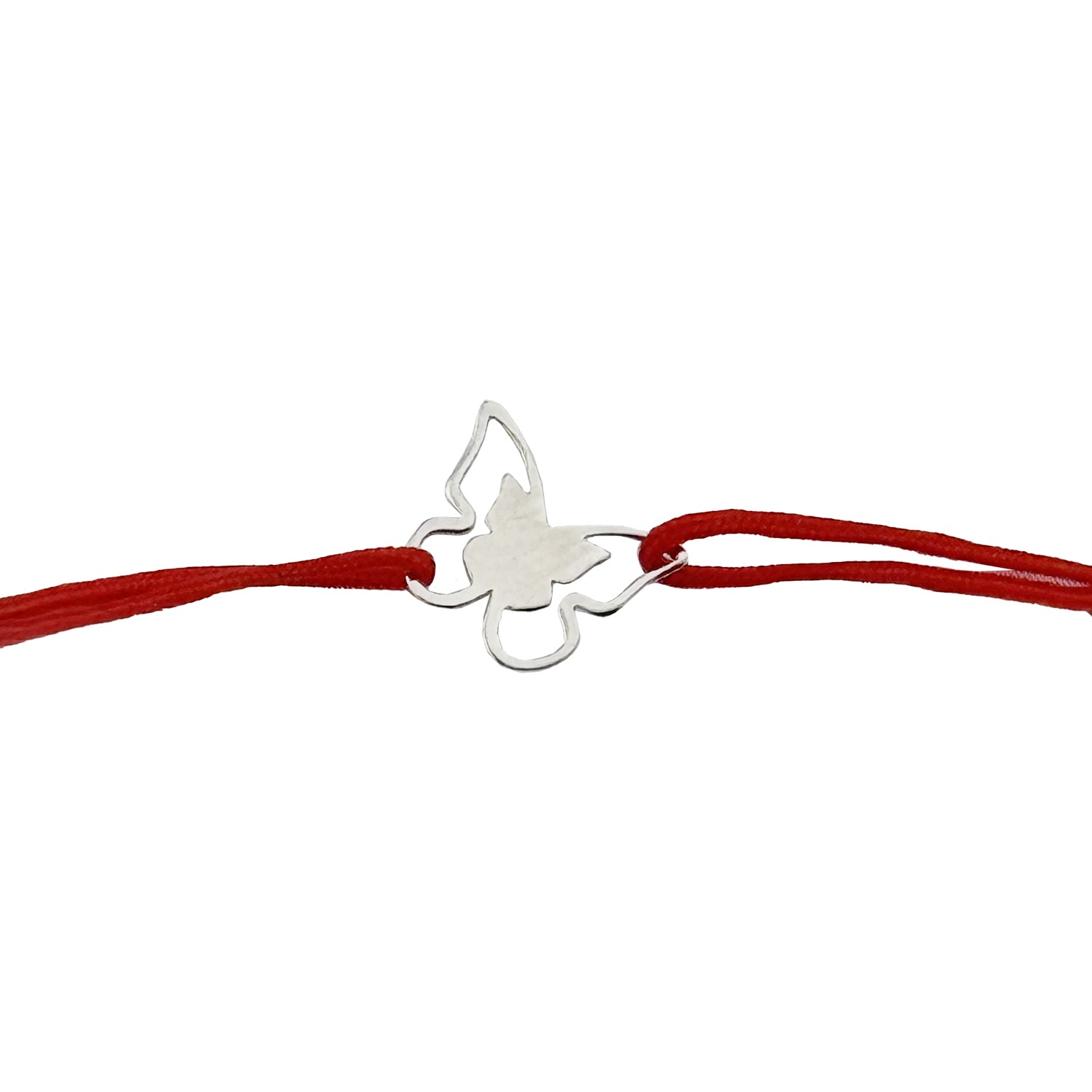 Martisor Bratara Argint 925 pentru Copii, Jolie, Model 2 Fluturi, Martisor de 1 Martie, cu Snur Rosu, Argintiu
