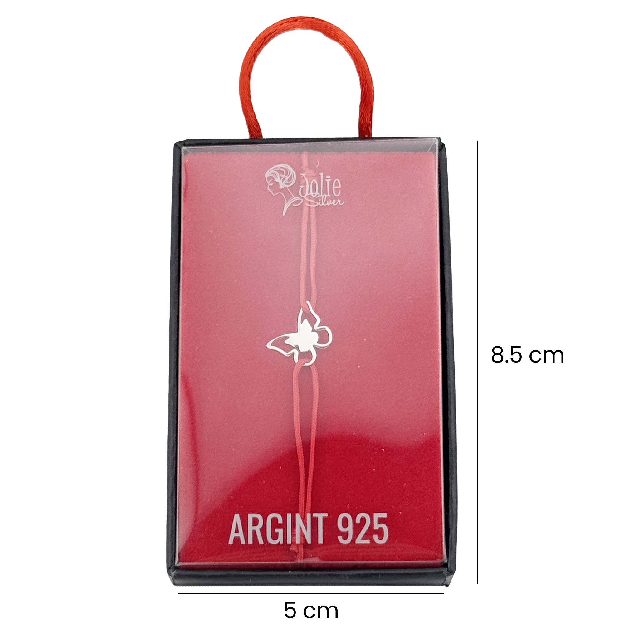 Martisor Bratara Argint 925 pentru Copii, Jolie, Model 2 Fluturi, Martisor de 1 Martie, cu Snur Rosu, Argintiu