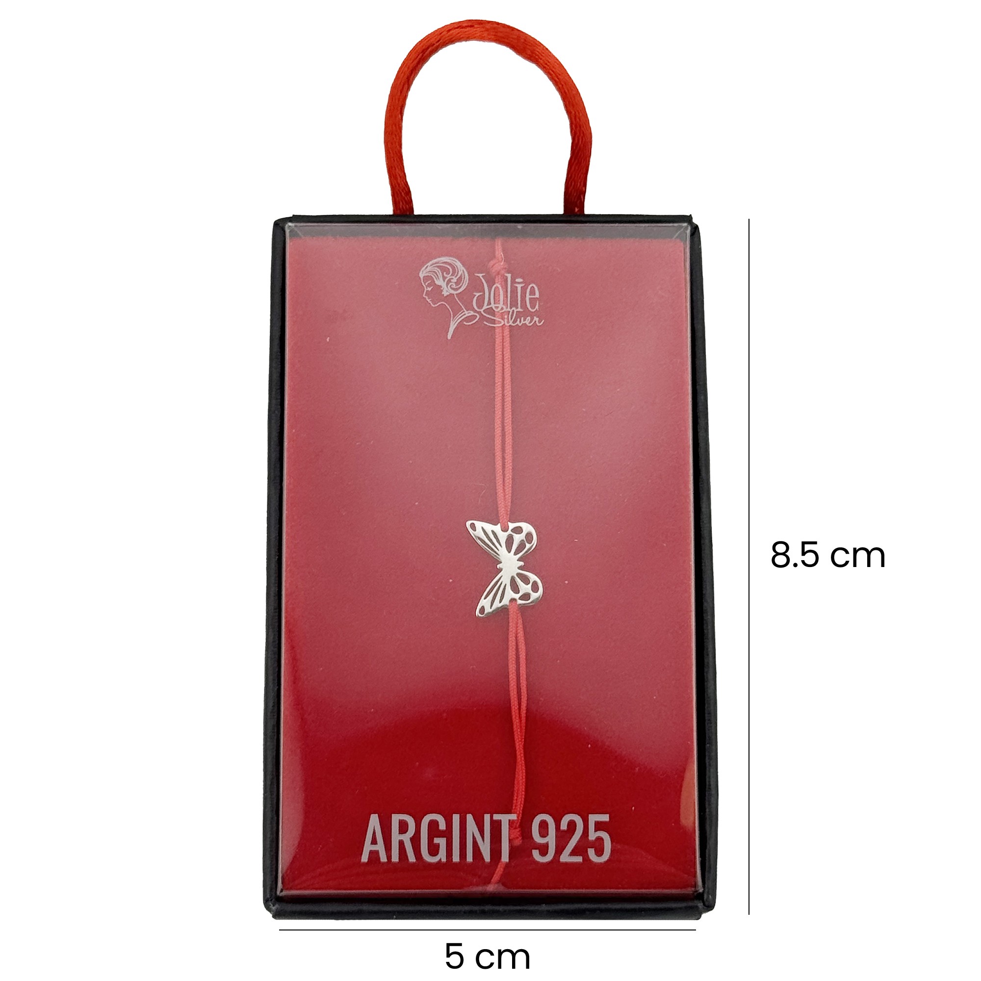 Martisor Bratara Argint 925 pentru Copii, Jolie, Model Fluturas, Martisor de 1 Martie, cu Snur Rosu, Argintiu