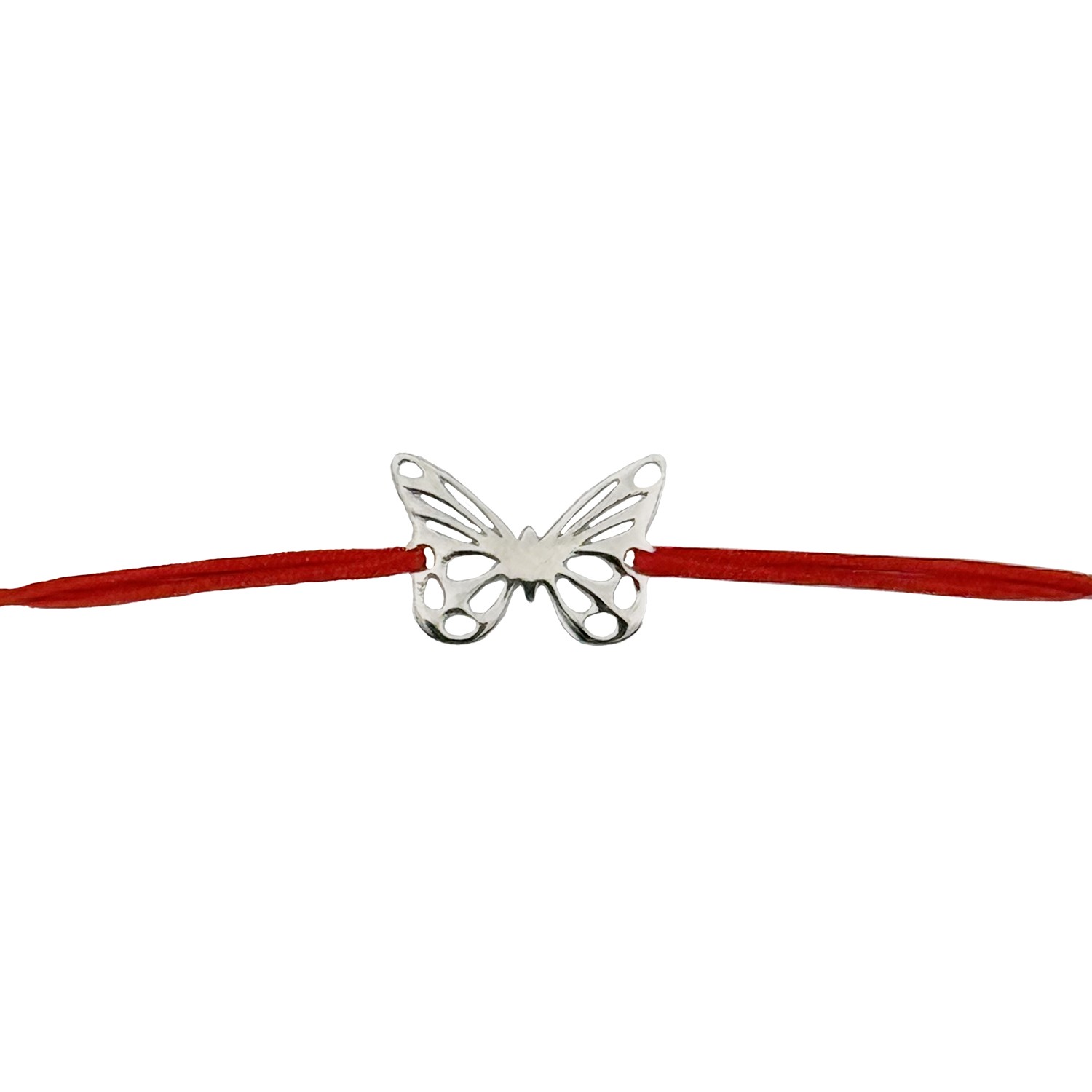 Martisor Bratara Argint 925 pentru Copii, Jolie, Model Fluturas, Martisor de 1 Martie, cu Snur Rosu, Argintiu