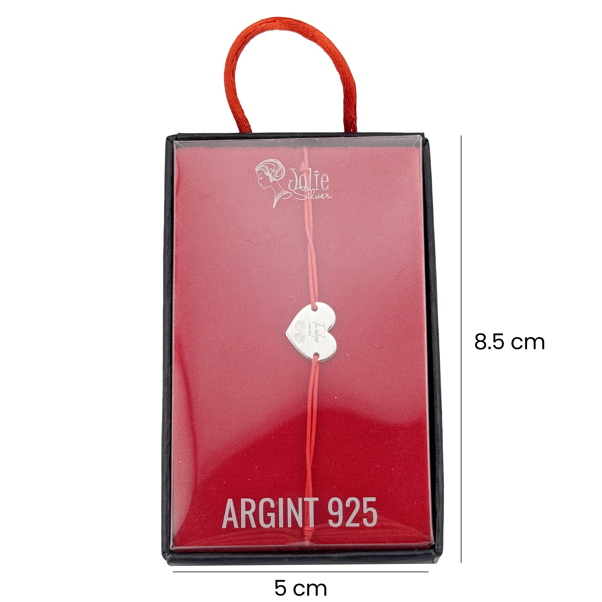 Martisor Bratara Argint 925 pentru Copii, Jolie, Model Inima Te Iubesc, Martisor de 1 Martie, cu Snur Rosu, Argintiu