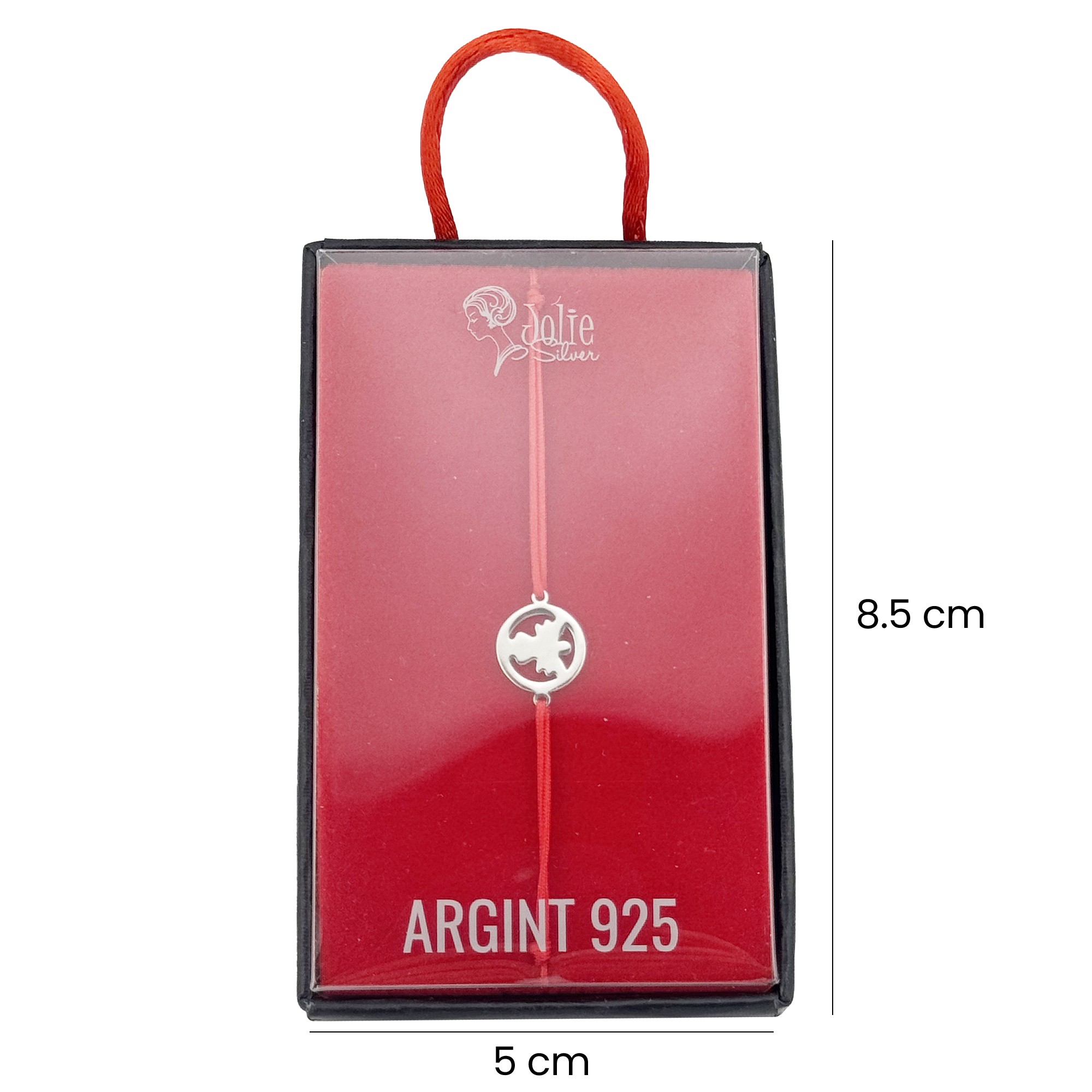 Martisor Bratara Argint 925 pentru Copii, Jolie, Model Inger Pazitor, Martisor de 1 Martie, cu Snur Rosu, Argintiu