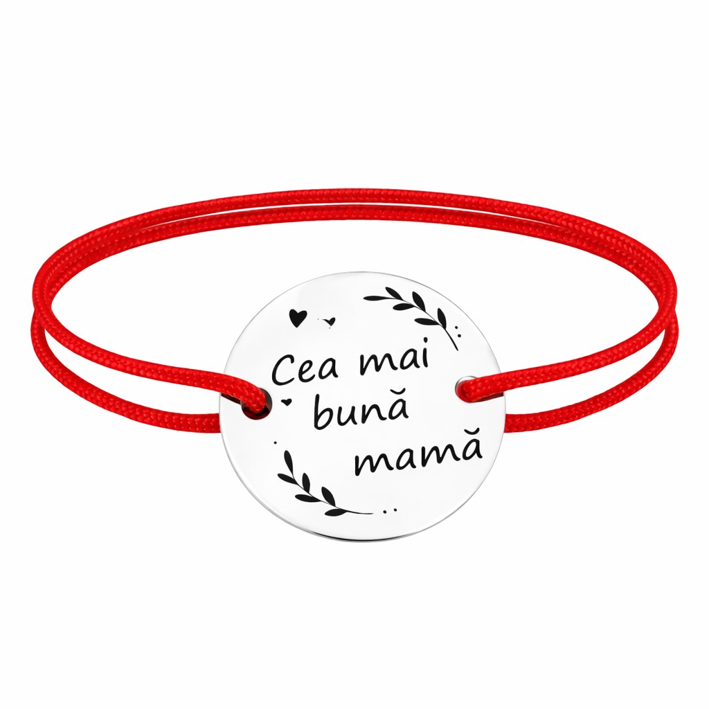 Bratara Martisor, Jolie Silver, Model Cea Mai Buna Mama, Argint 925, Snur Textil, 7.5 x 4.5 cm, Argintiu