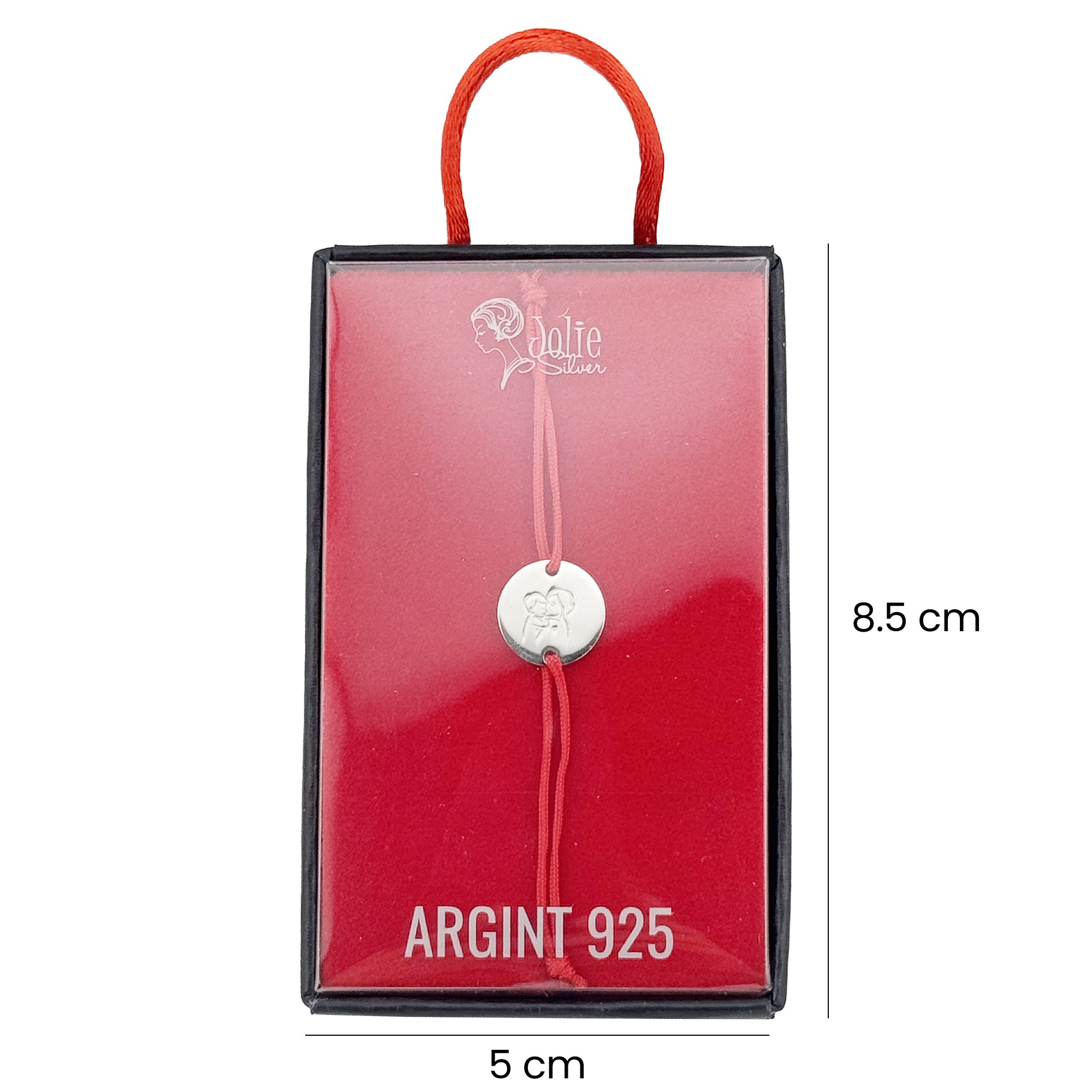 Martisor Bratara Argint 925 pentru Copii, Jolie, Model Mama si Copilul, Martisor de 1 Martie, cu Snur Rosu, Argintiu