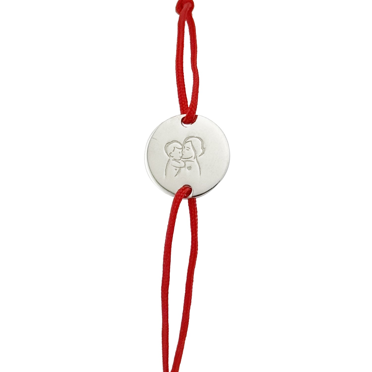 Martisor Bratara Argint 925 pentru Copii, Jolie, Model Mama si Copilul, Martisor de 1 Martie, cu Snur Rosu, Argintiu