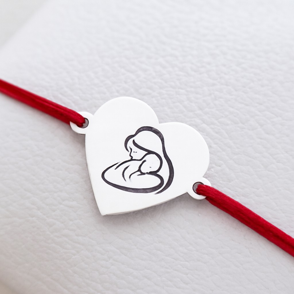 Bratara Martisor, Flippy, Model Mama Si Copil, Inima, Argint 925, Snur Textil Rosu, Gri